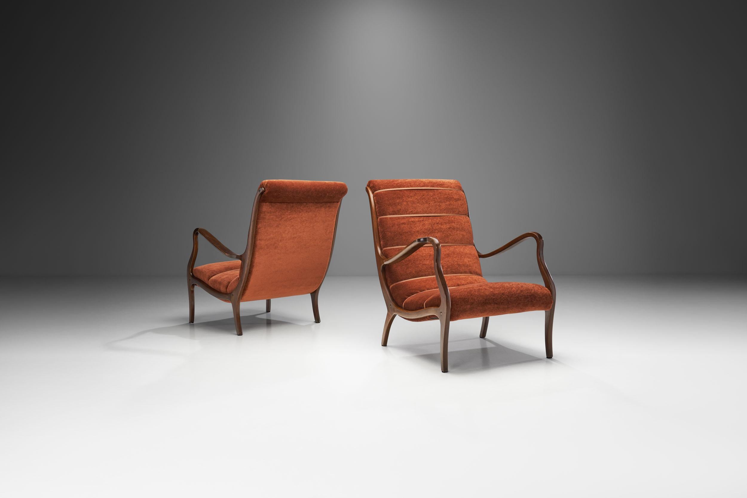 Italian Ezio Longhi Ribbed-Back Lounge Chairs for ELAM, Italy 1960s 