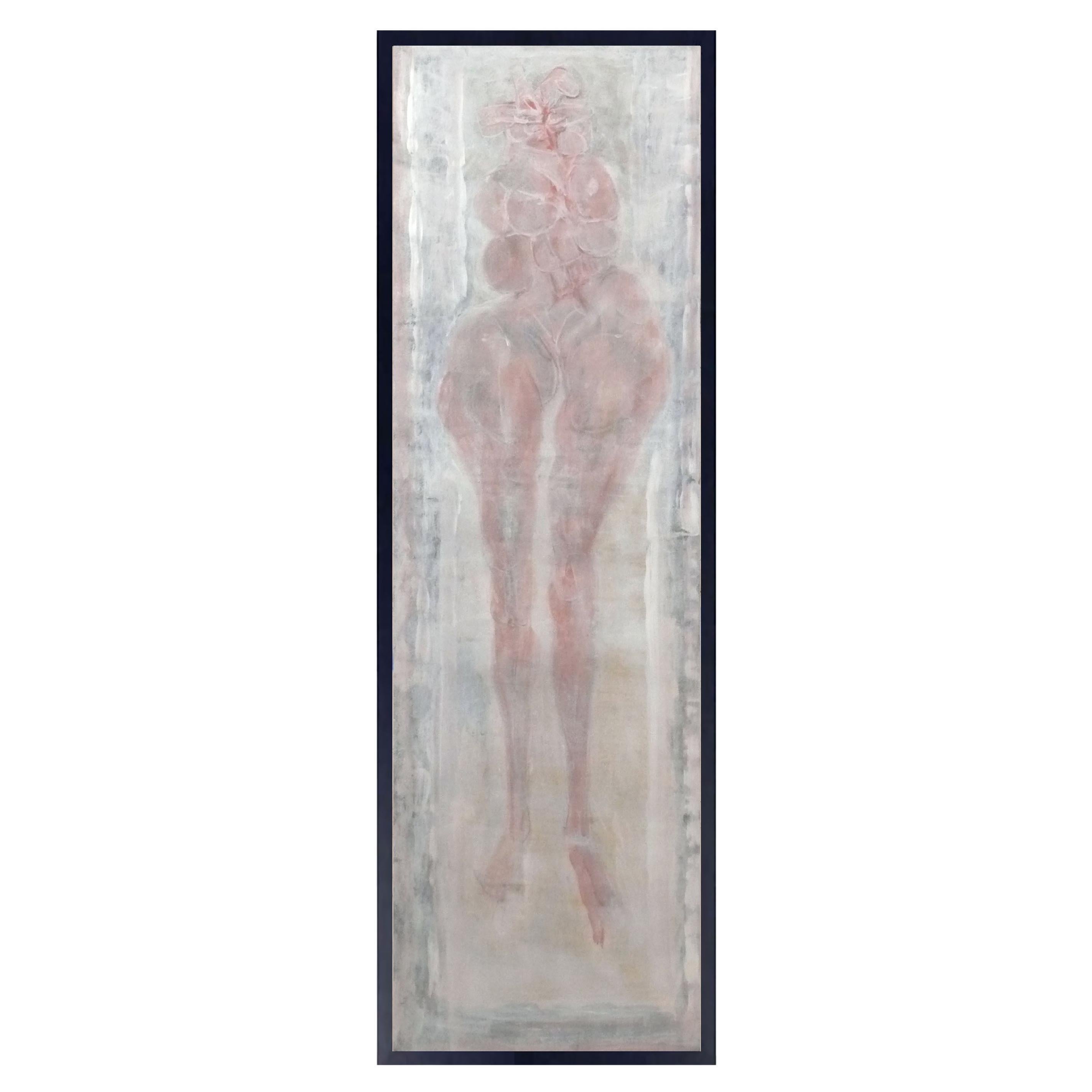 Ezio Martinelli Abstract Figural Painting 59" x 20.5" Mid Century Modern Art