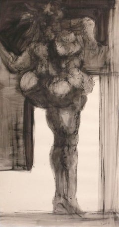 Ezio Martinelli Pintura figurativa abstracta 62" x 34,75" Arte moderno de mediados de siglo