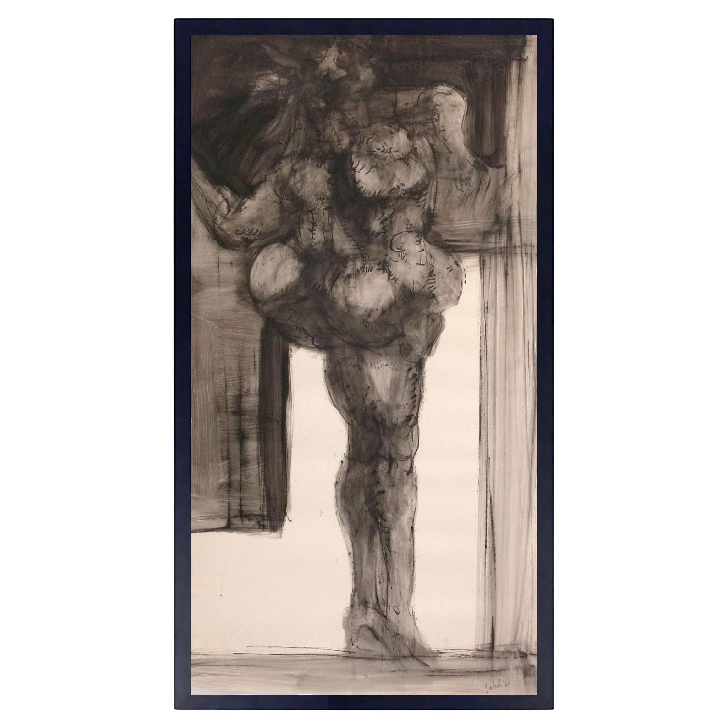 Ezio Martinelli Abstract Figural Painting 62" x 34.75" Mid Century Modern Art