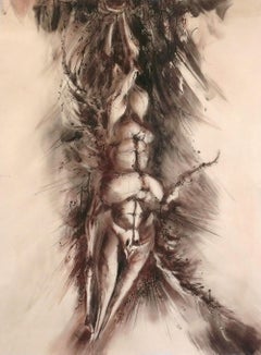 Ezio Martinelli Pintura figurativa abstracta 65,25" x 46,25" Arte moderno de mediados de siglo