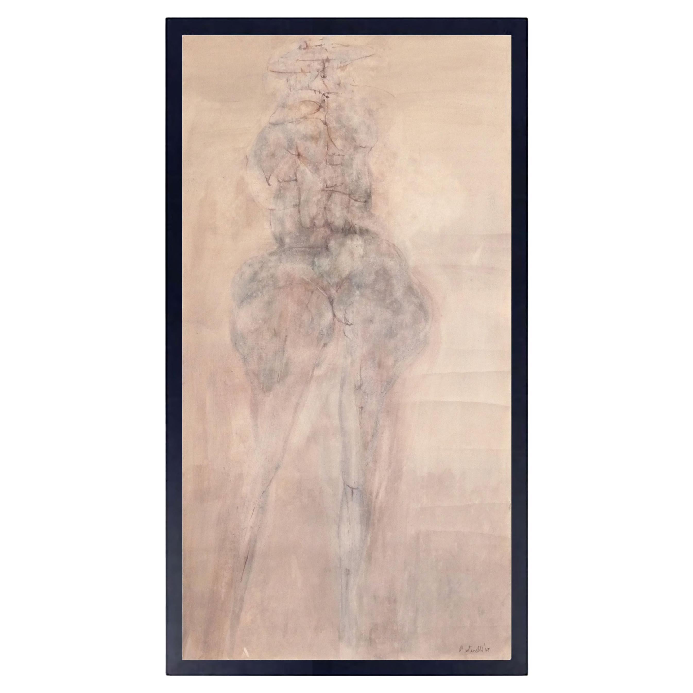 Ezio Martinelli Abstract Figural Painting 77.25" x 41.5" Mid Century Modern Art