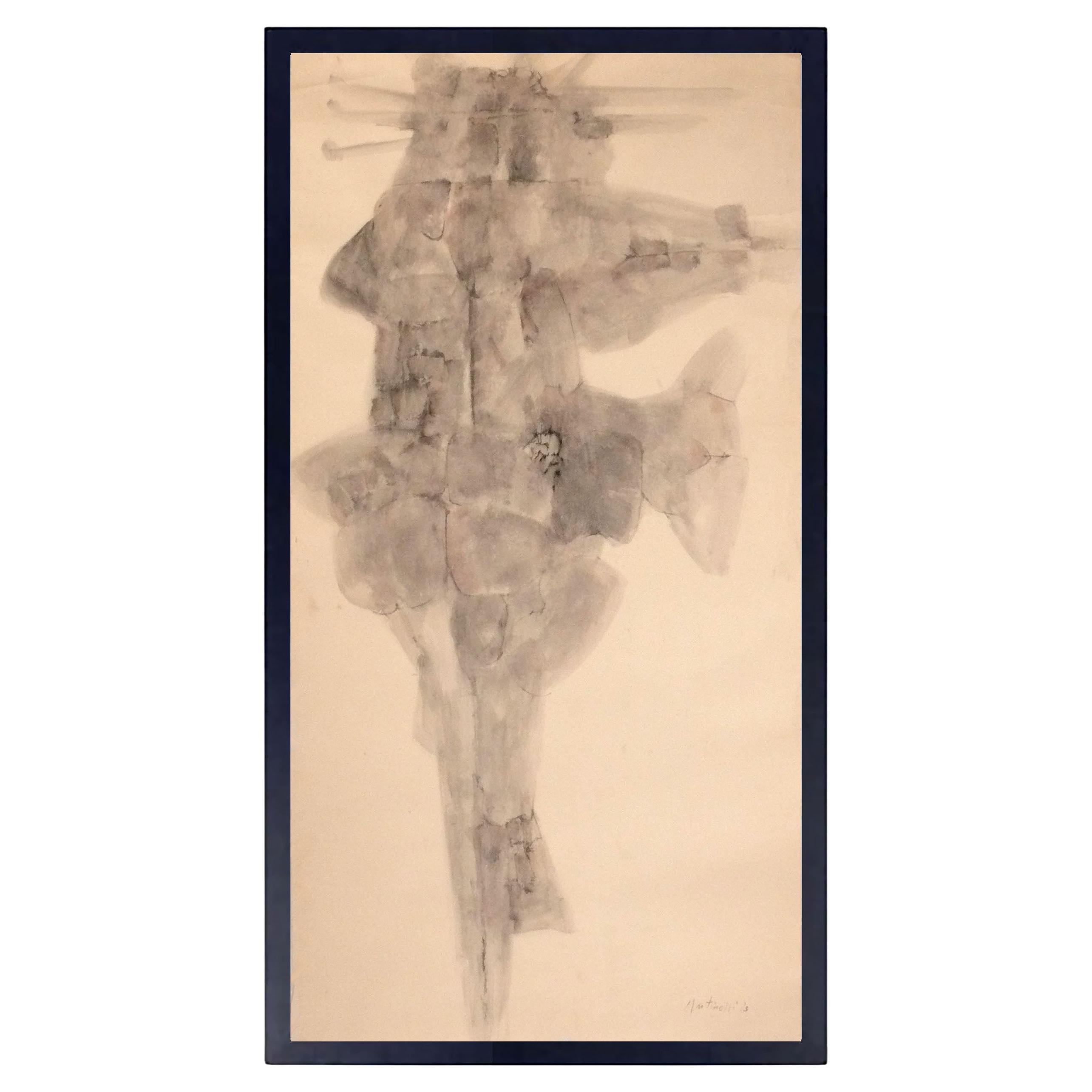 Ezio Martinelli Abstract Figural Painting 77.5" x 42.5" Mid Century Modern Art