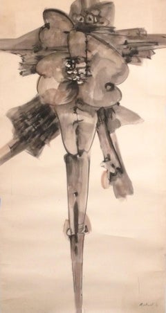 Ezio Martinelli Peinture abstraite figurative 78.5" x 42.5" Art moderne du milieu du siècle