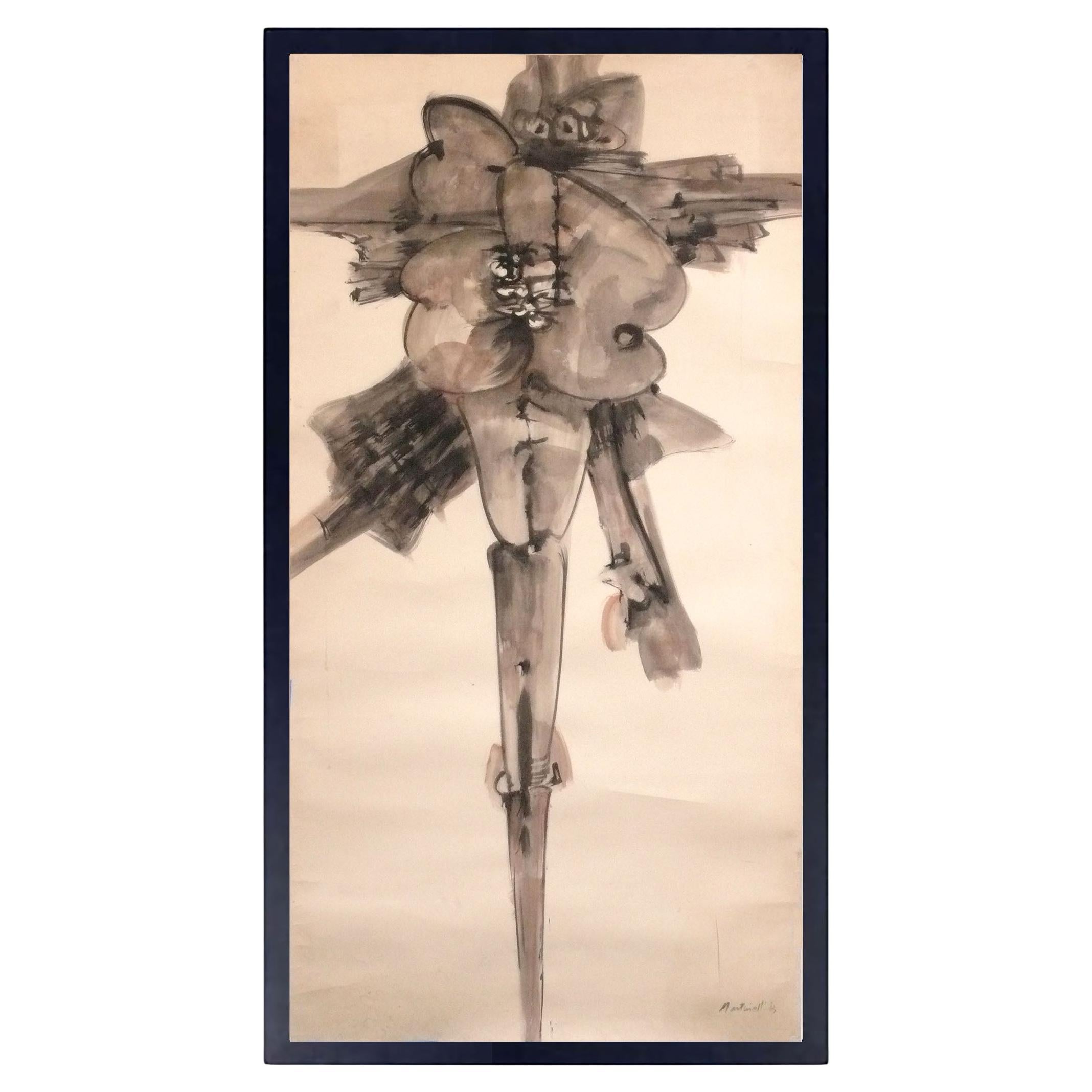 Ezio Martinelli Abstract Figural Painting 78.5" x 42.5" Mid Century Modern Art