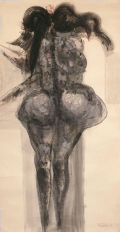 Ezio Martinelli Abstract Figural Painting 78.5" x 42.75" Mid Century Modern Art