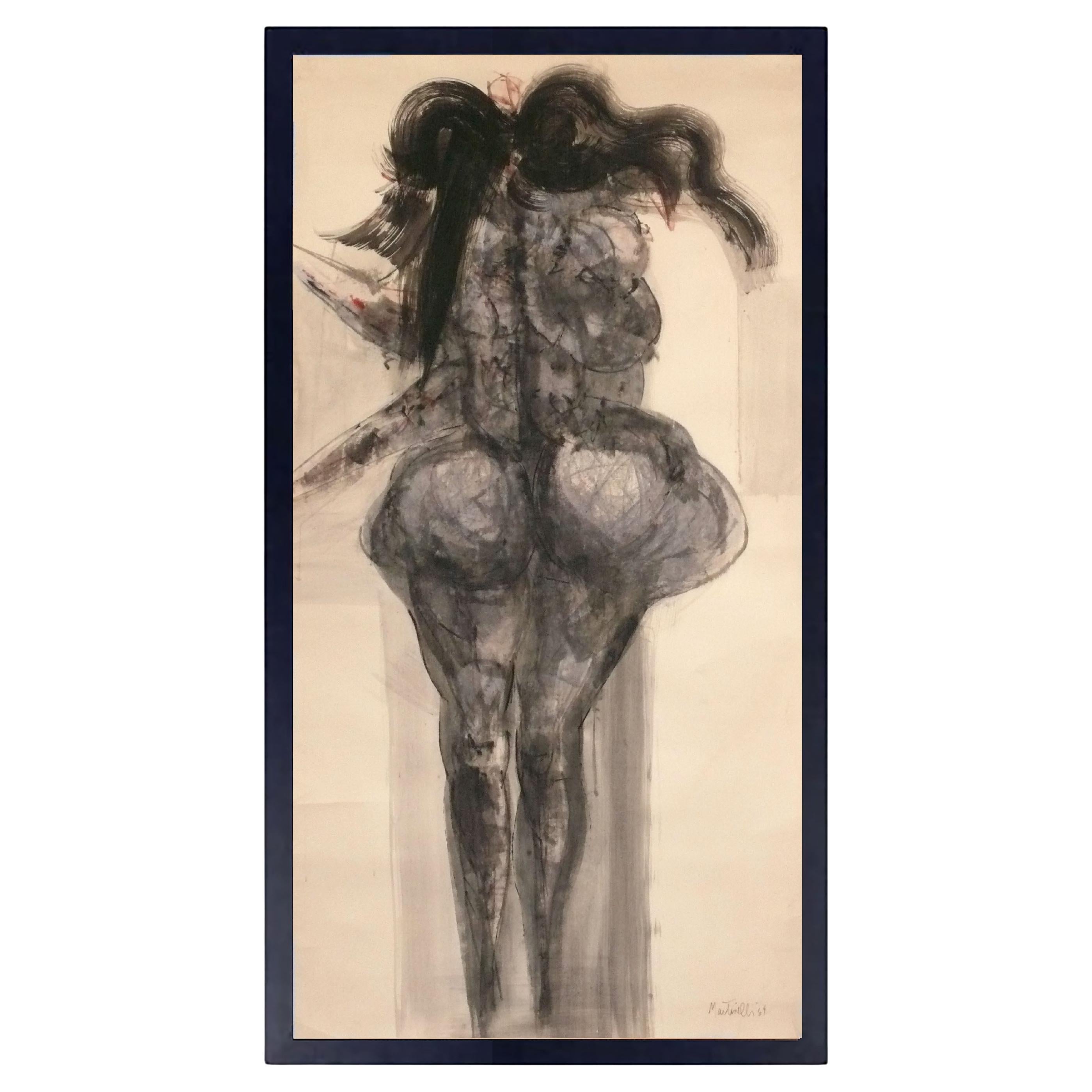 Ezio Martinelli Abstract Figural Painting 78.5" x 42.75" Mid Century Modern Art