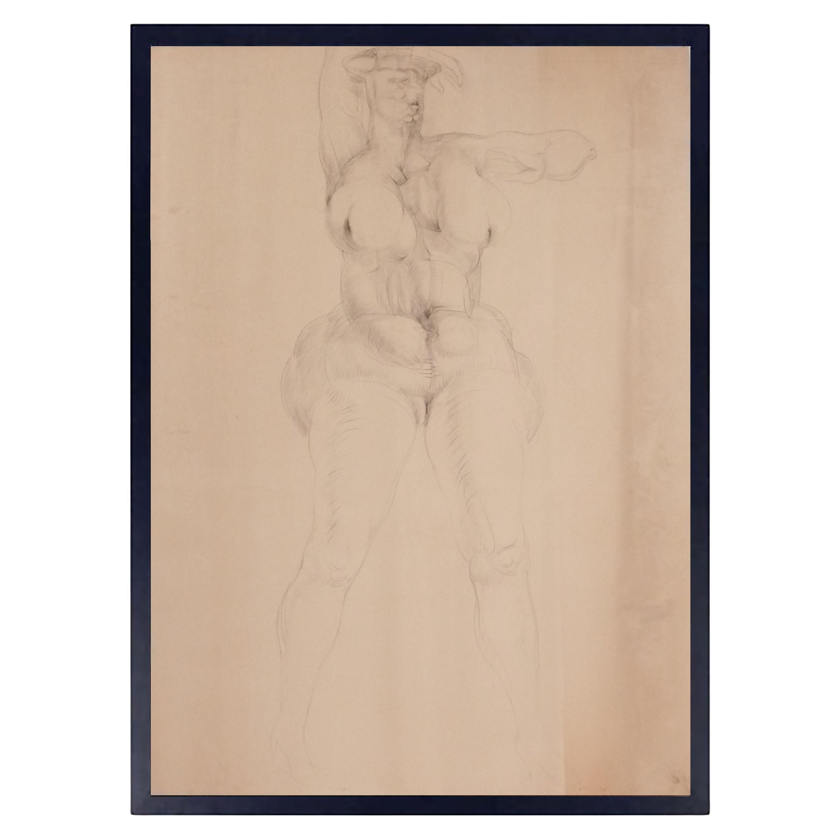 Ezio Martinelli Figural Drawing 65.5" x 50.5" Mid Century Modern Art