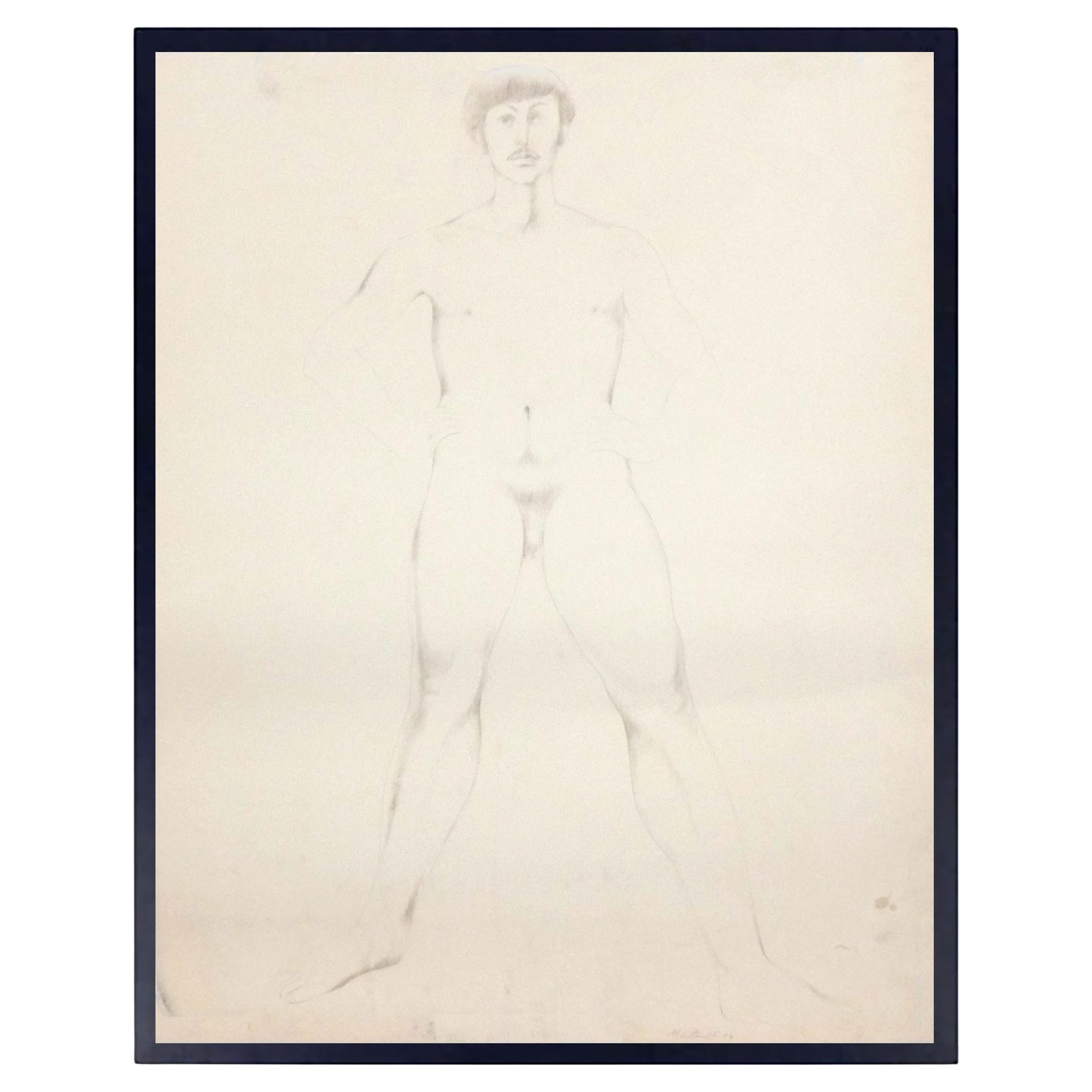 Ezio Martinelli Figural Study Drawing 31.5" x 25.5" Mid Century Modern Art