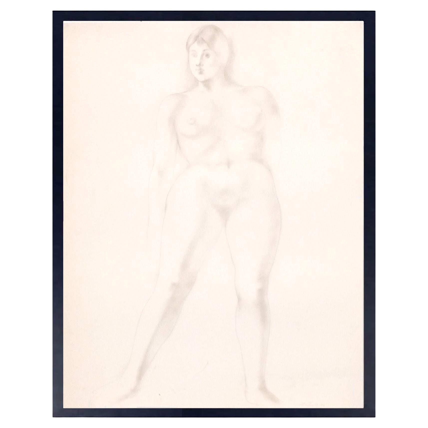 Ezio Martinelli Figural Study Drawing 31.5" x 25.5" Mid Century Modern Art