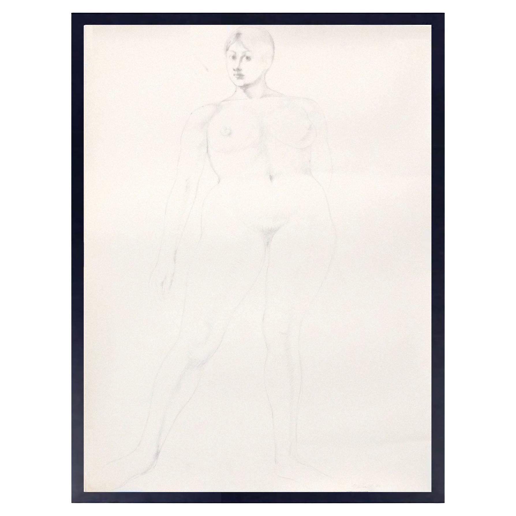 Ezio Martinelli Figural Study Drawing 33.5" x 25.5" Mid Century Modern Art