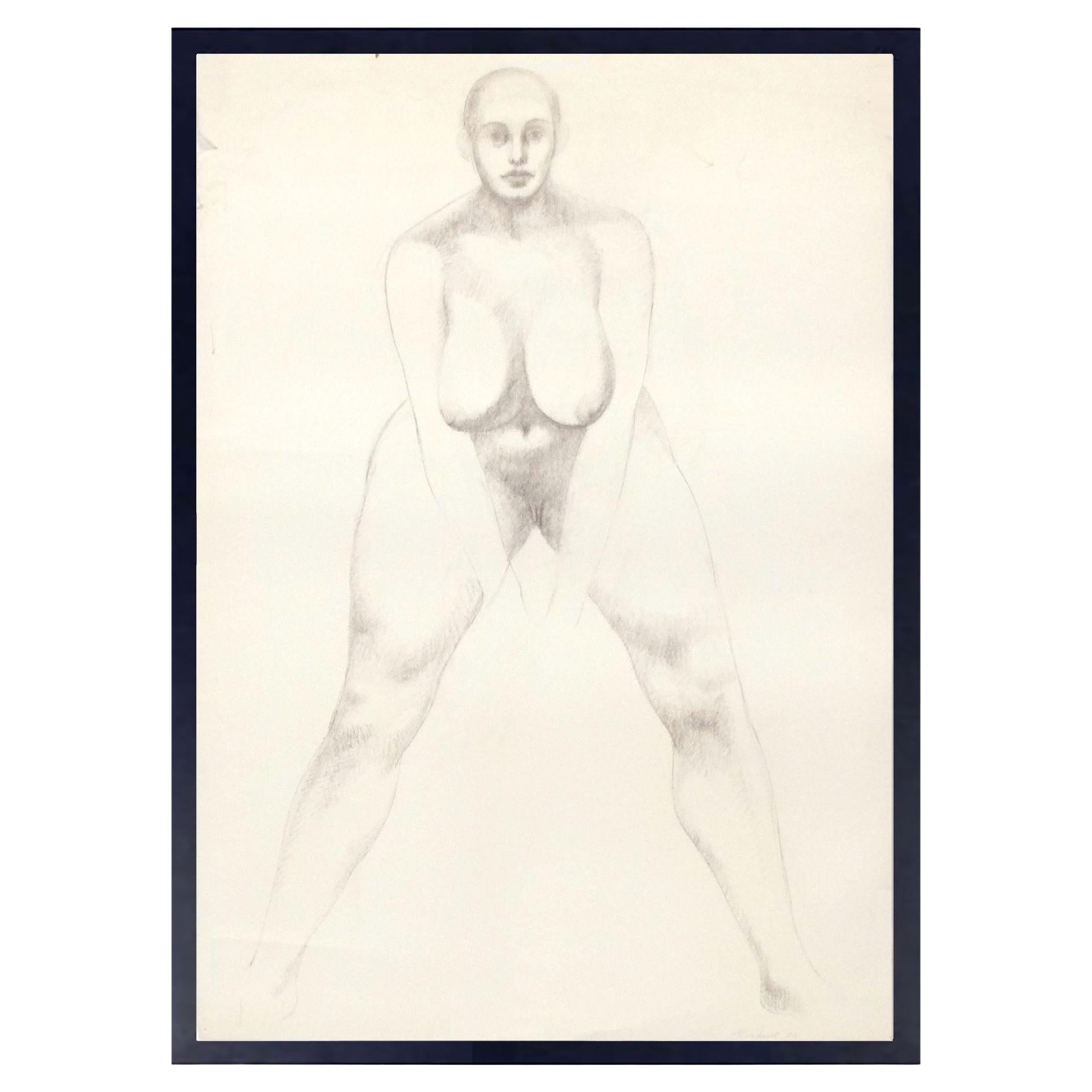 Ezio Martinelli Figural Study Drawing 37.25" x 27" Mid Century Modern Art