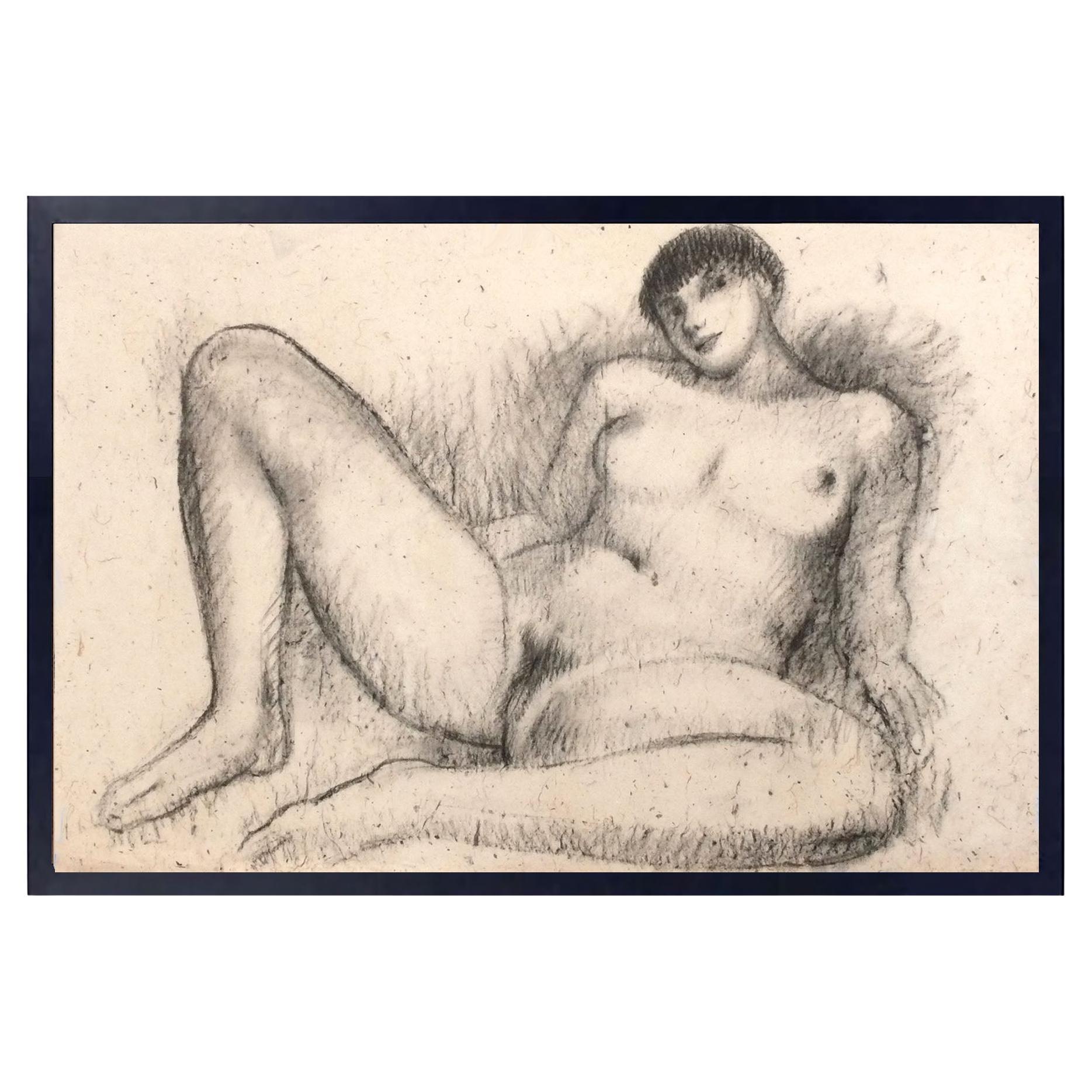 Ezio Martinelli Figural Study Drawing 39.5" x 27.5" Mid Century Modern Art