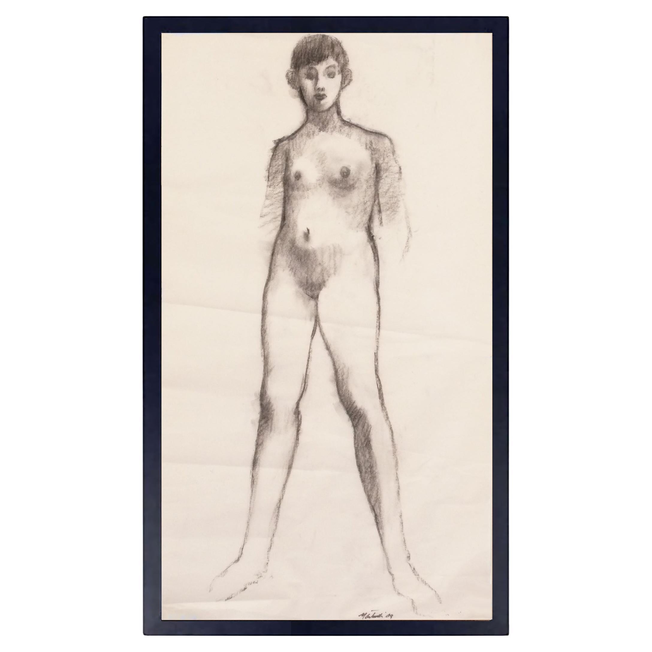 Ezio Martinelli Figural Study Drawing 41.5" x 25" Mid Century Modern Art in vendita