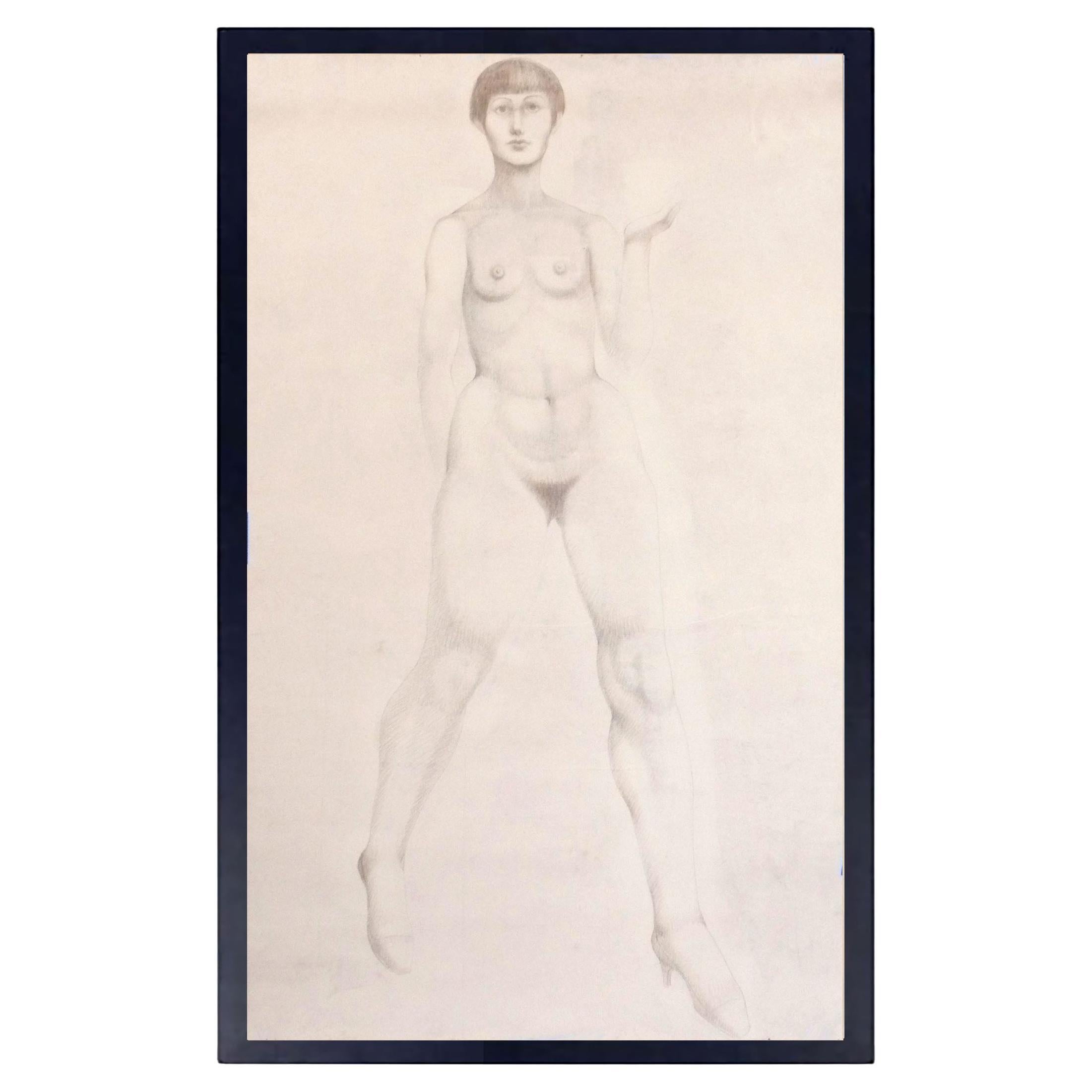 Ezio Martinelli Figural Study Drawing 64.5" x 43.75" Mid Century Modern Art