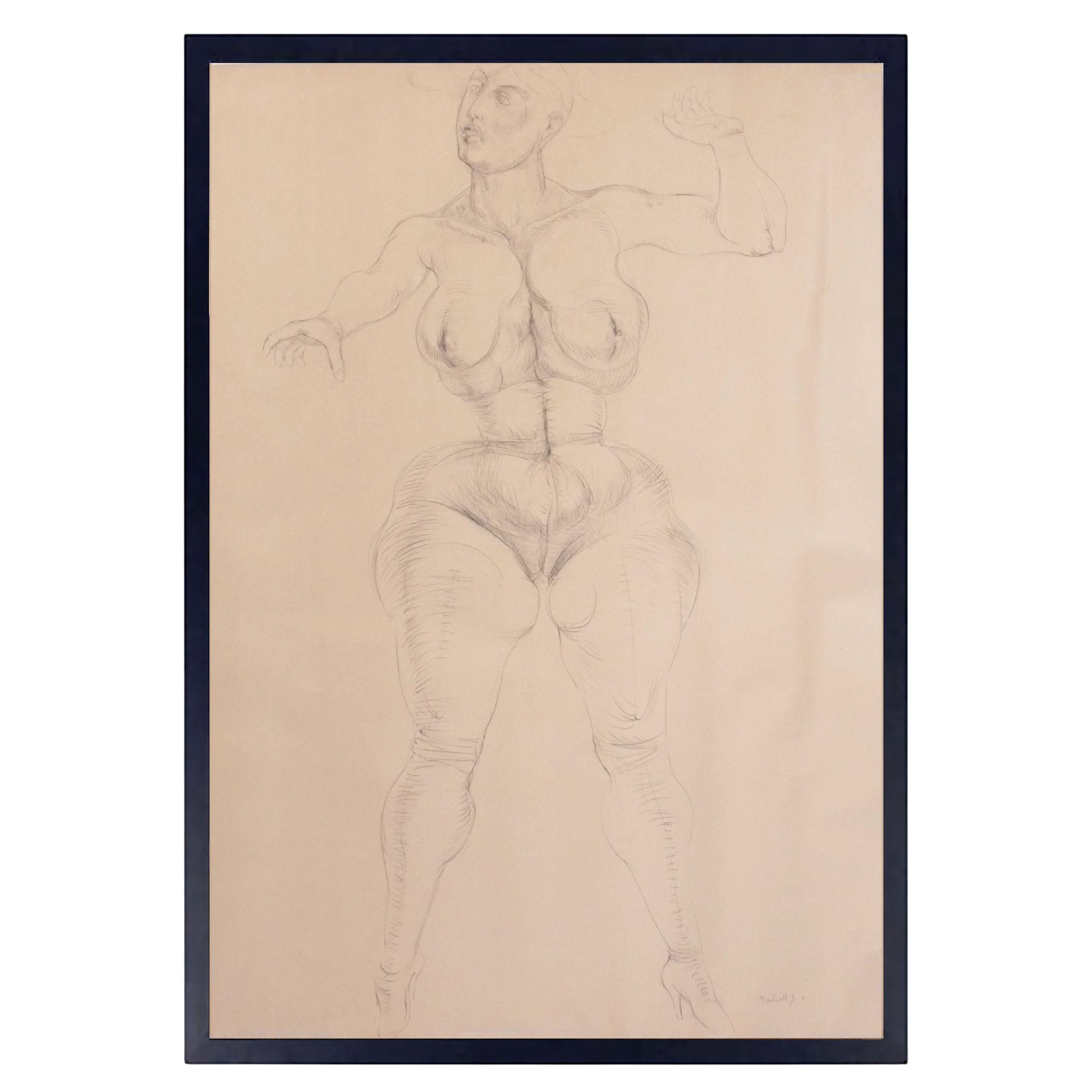 Ezio Martinelli Figural Study Drawing 65" x 48" Mid Century Modern Art For Sale