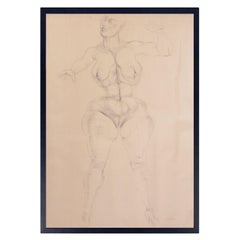 Ezio Martinelli Figural Study Drawing 65" x 48" Mid Century Modern Art
