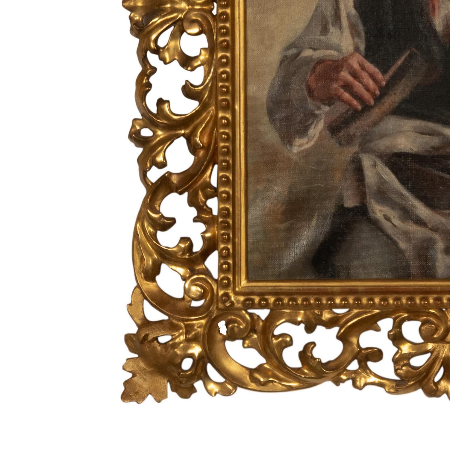 Antique Italian Genre Scene Oil Painting 