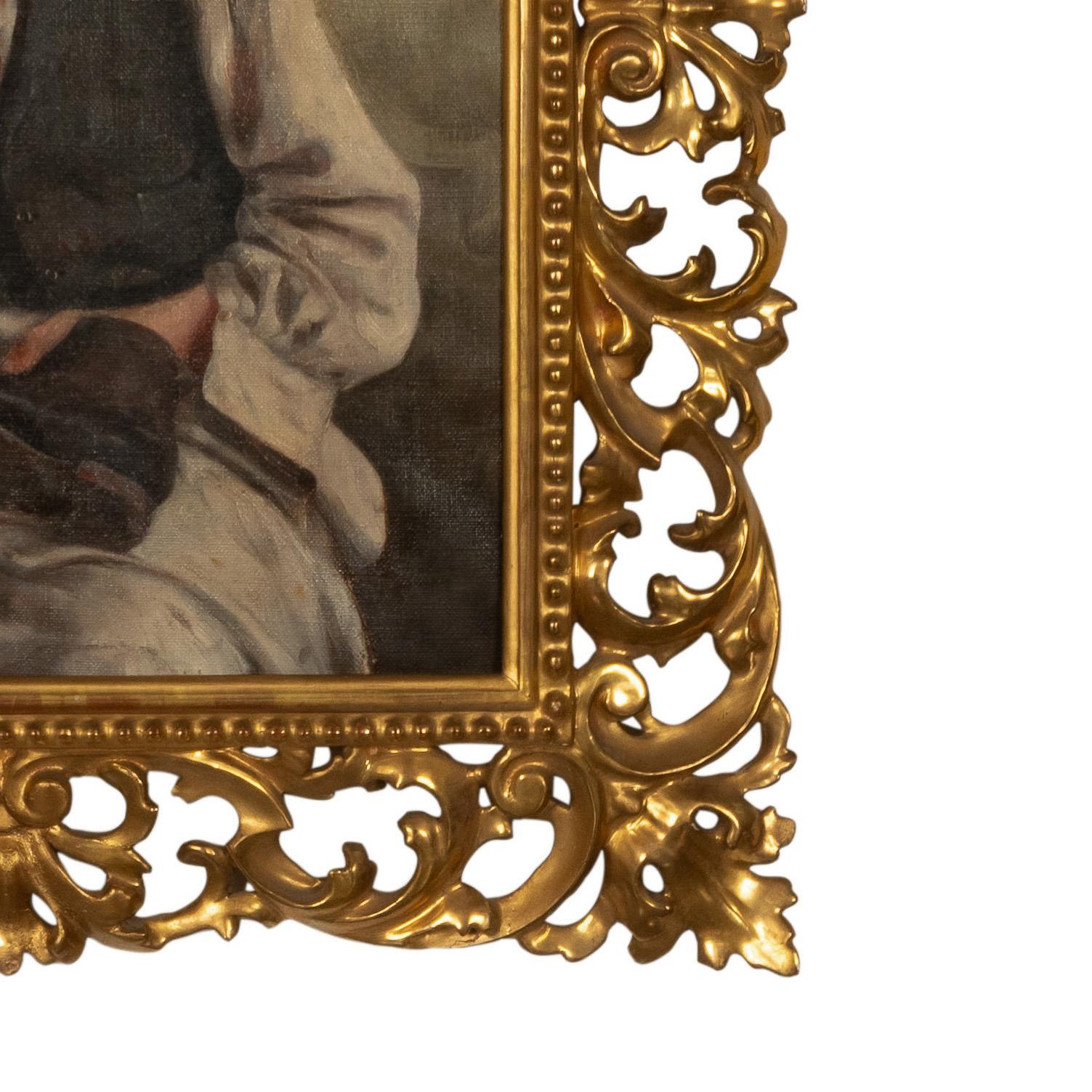 Antique Italian Genre Scene Oil Painting 