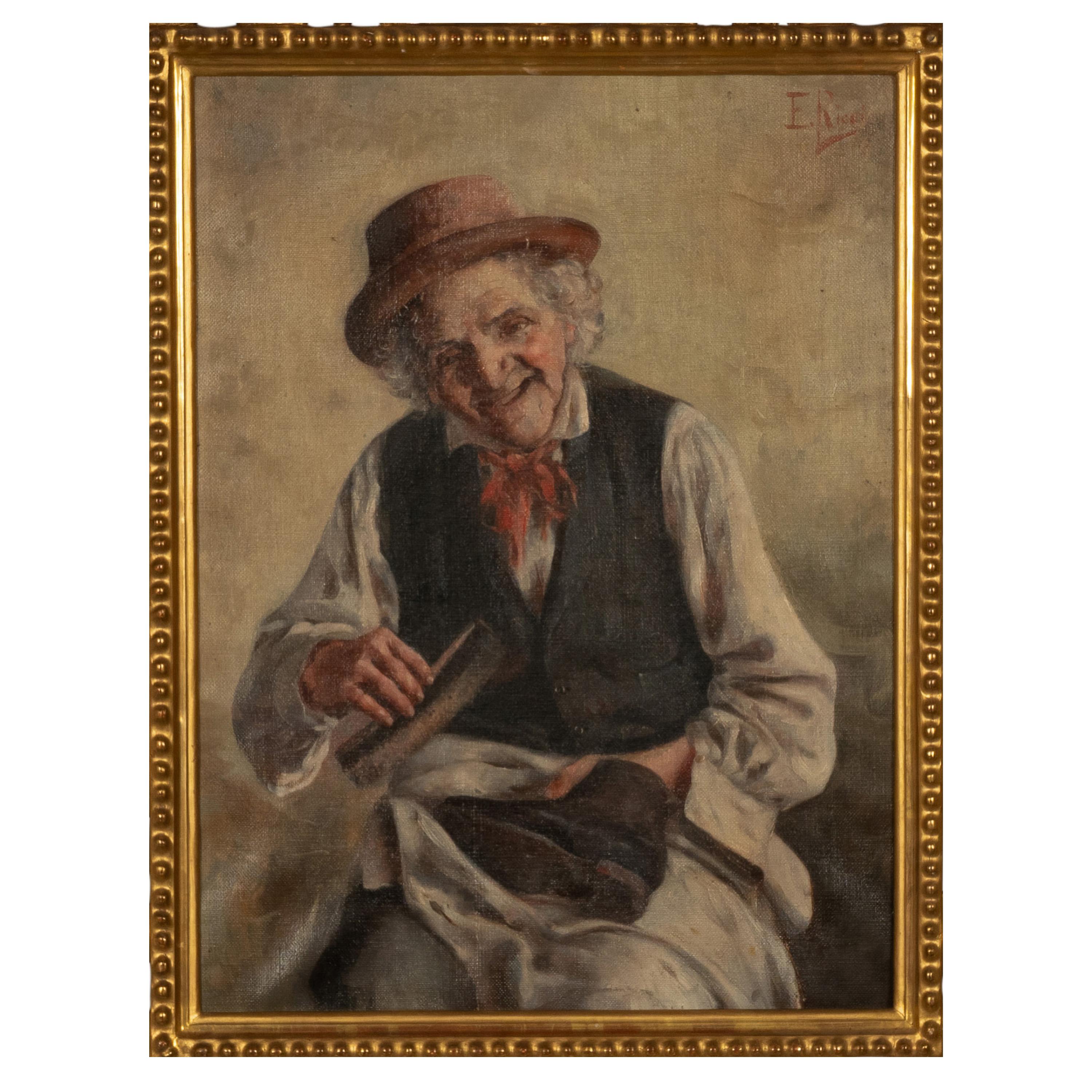 Antique Italian Genre Scene Oil Painting 