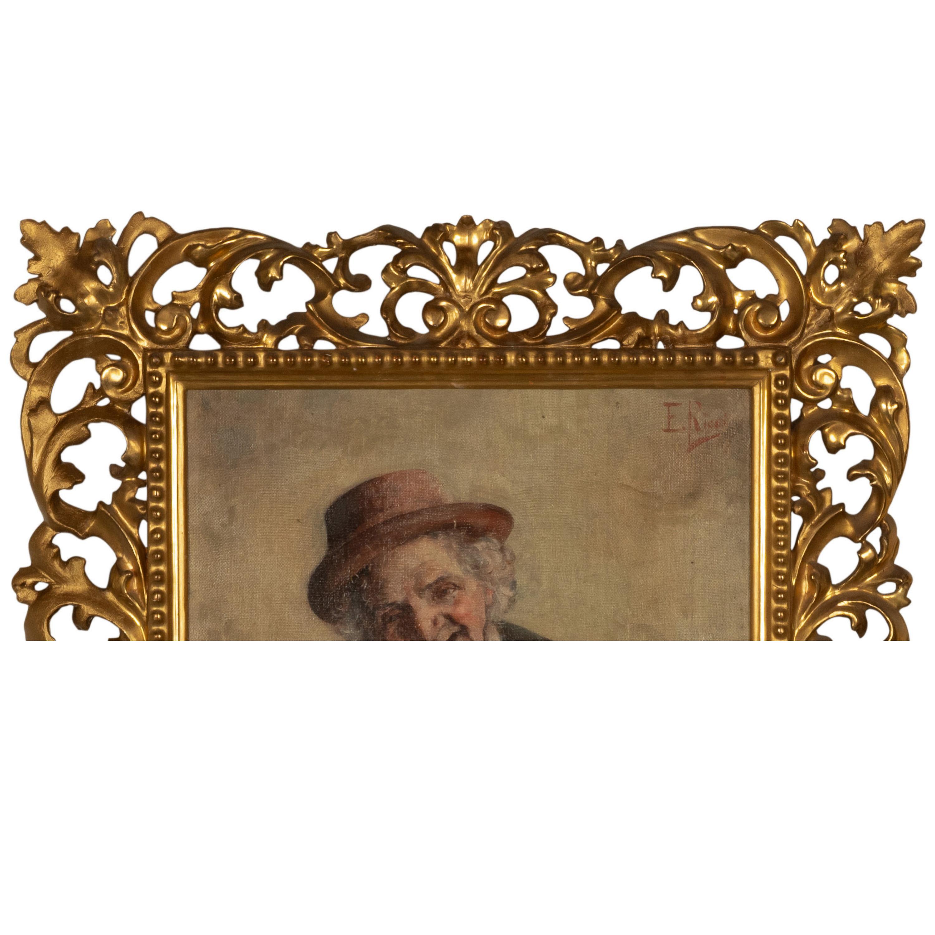Antique Italian Genre Scene Oil Painting 