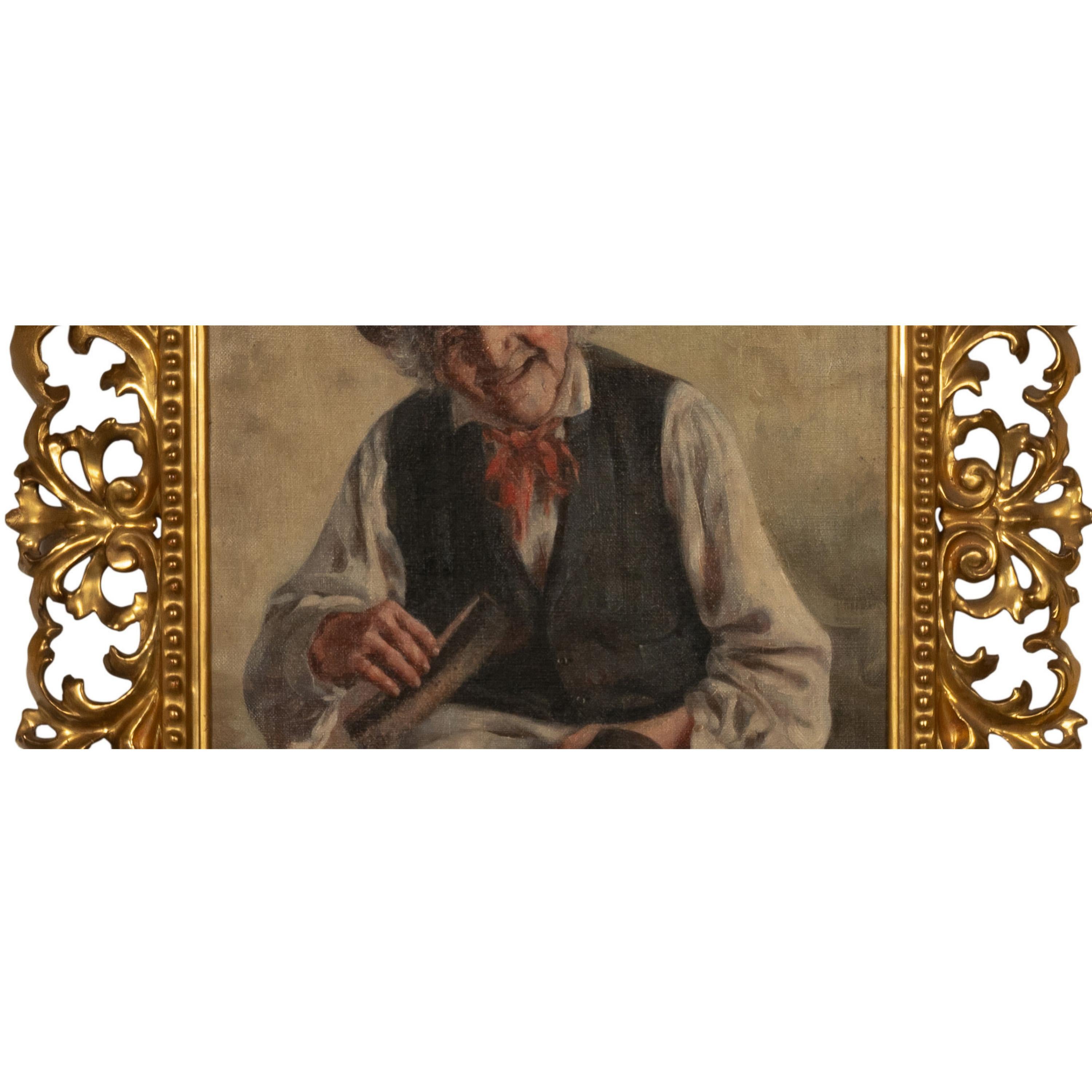 Antique Italian Genre Scene Oil Painting 