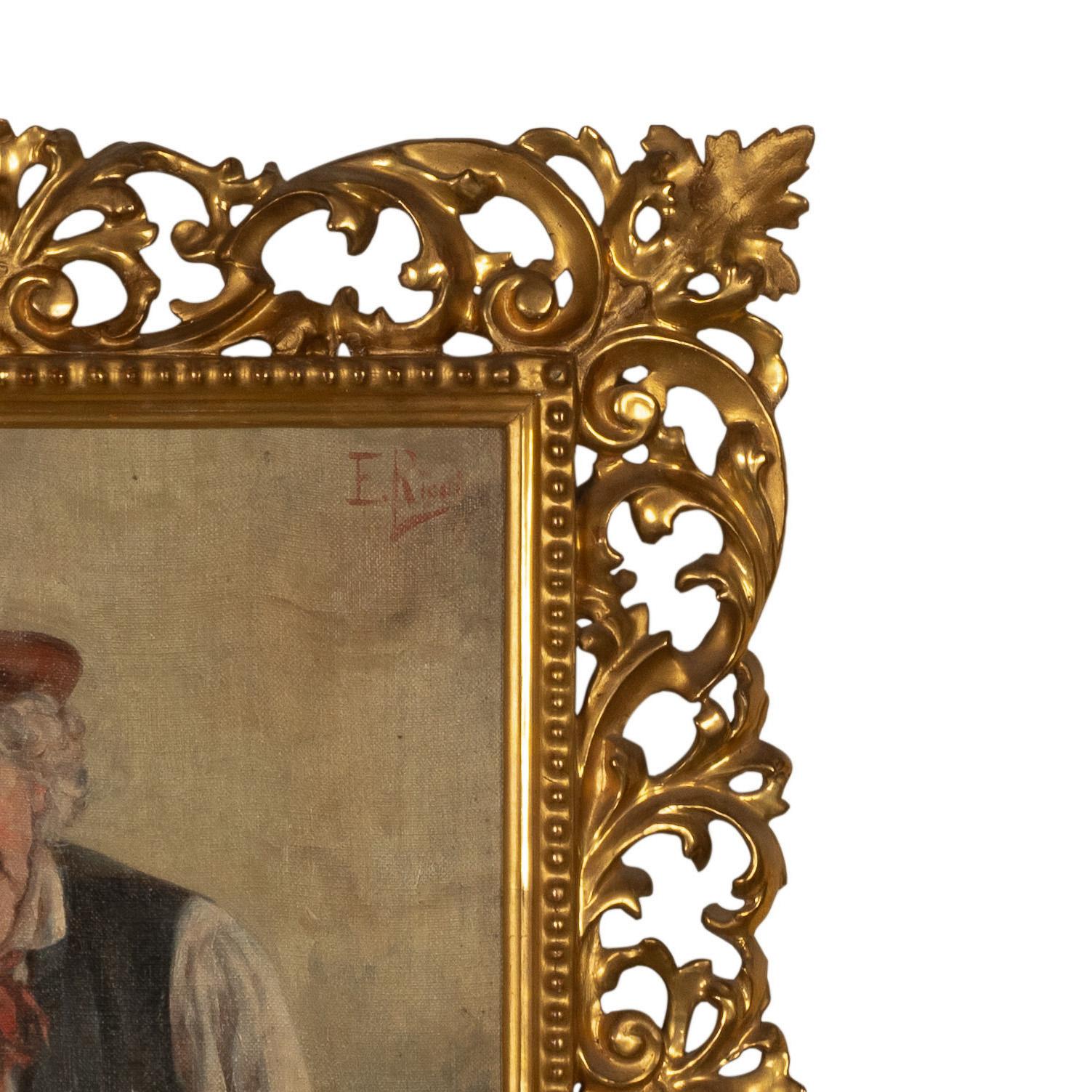 Antique Italian Genre Scene Oil Painting 