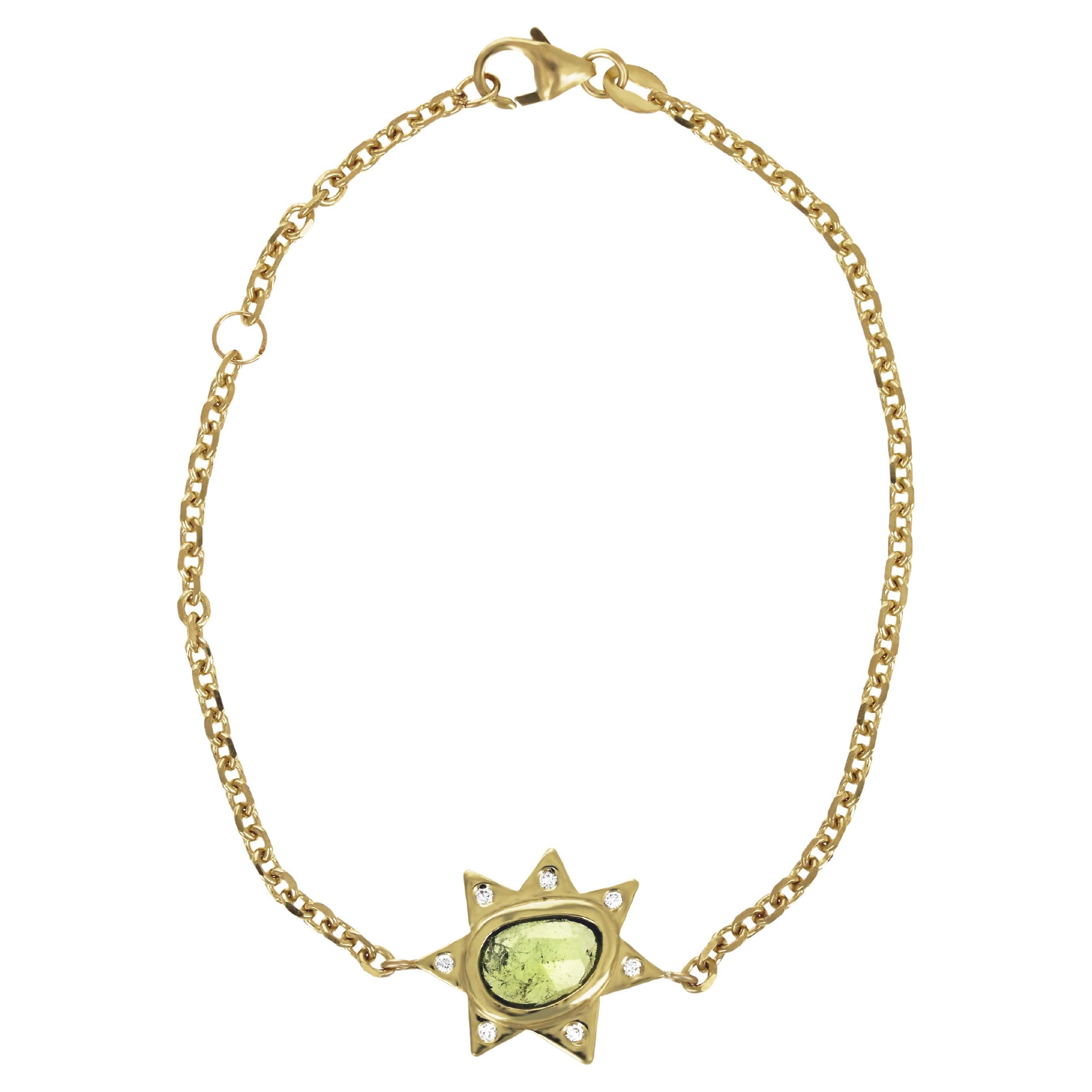 Ezra Bracelet pendentif en or jaune 18 carats avec tourmaline verte