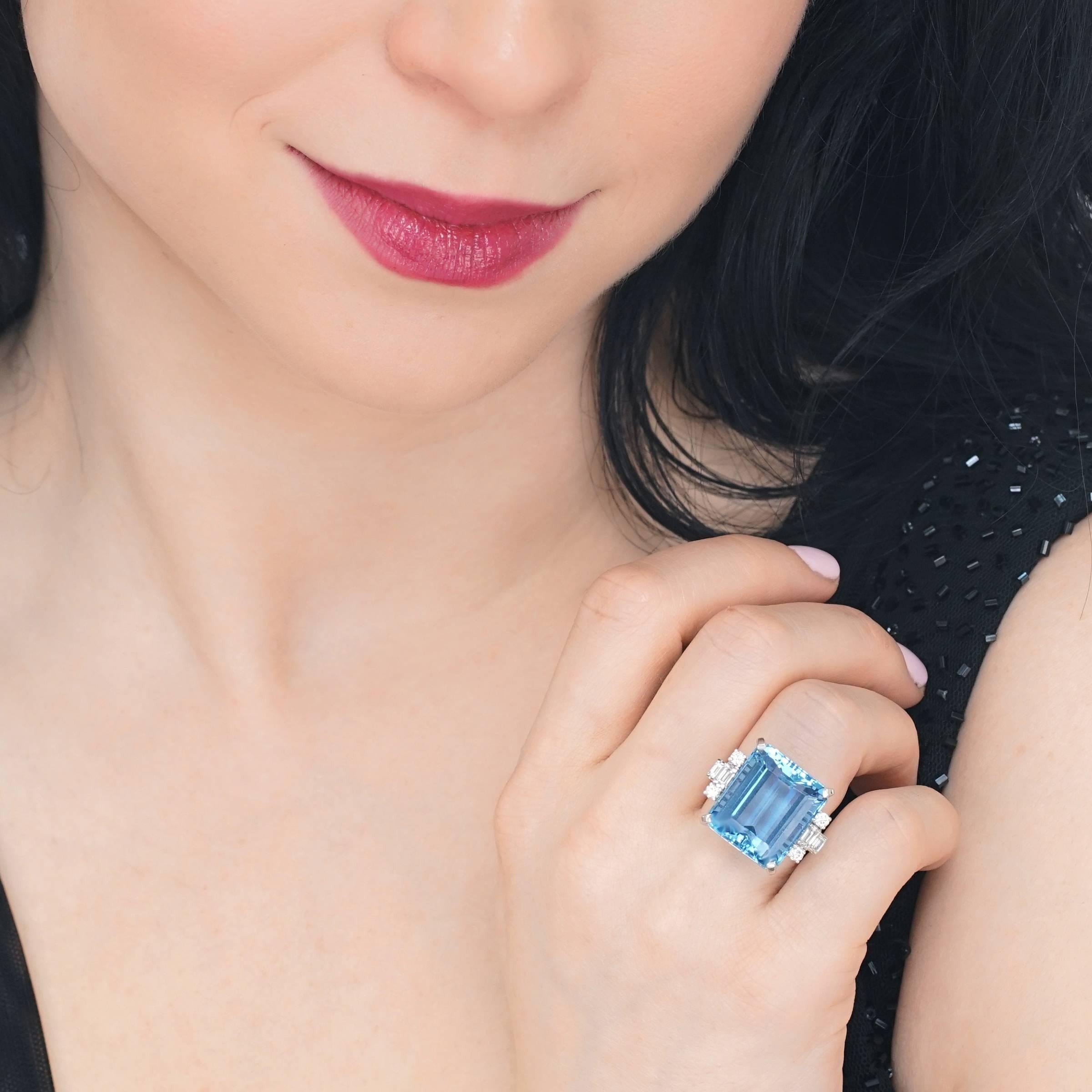 Women's F & F Felger 23 Carat Aquamarine and Diamond Set Gold Ring