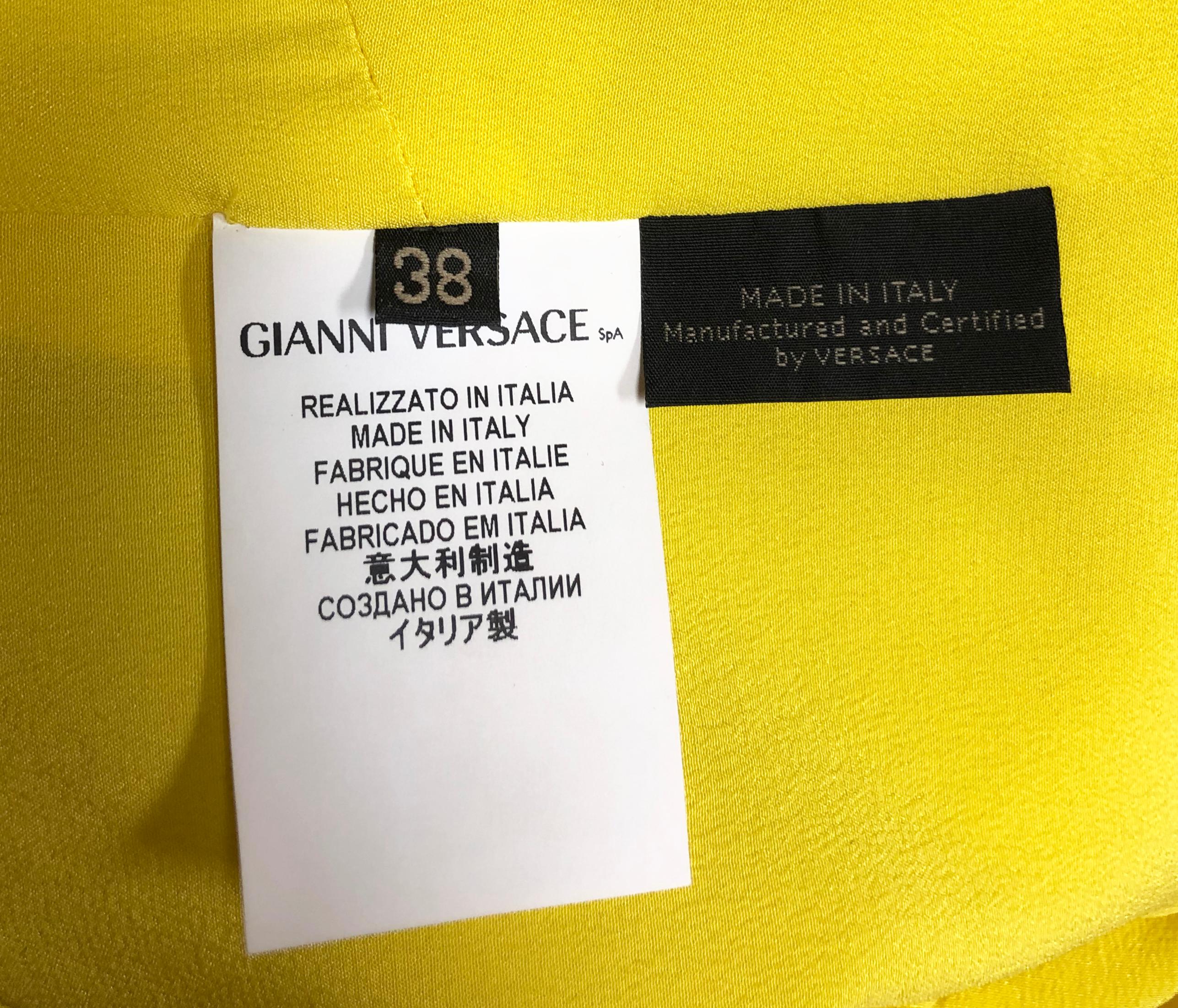 F/2012 look # 21 NEW VERSACE YELLOW DRESS with METAL CHAIN MESH 38 - 2 For Sale 5