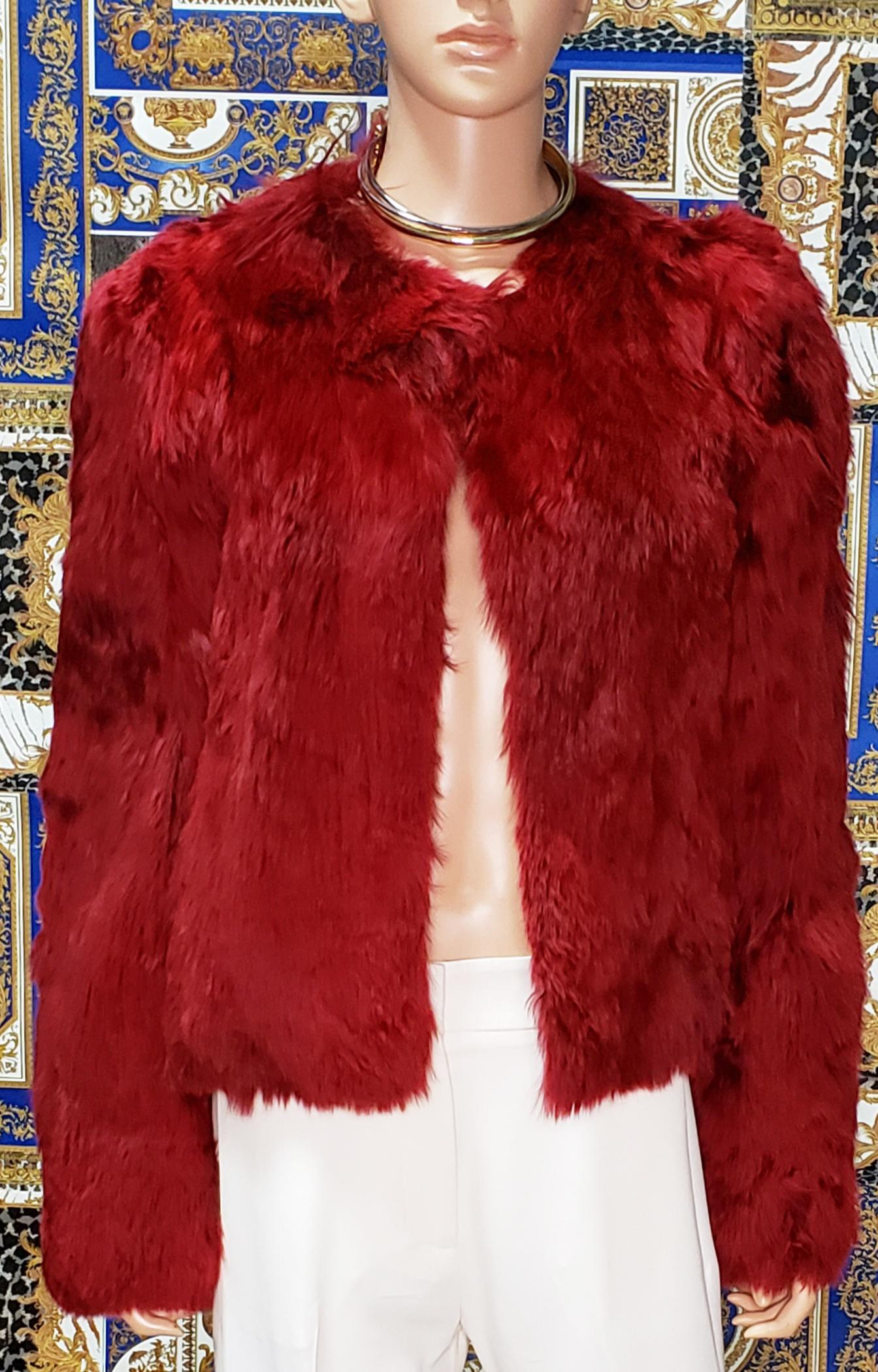 Red F/2014 look # 23 NEW VERSACE RED ALPAKA FUR JACKET 42 - 6 For Sale