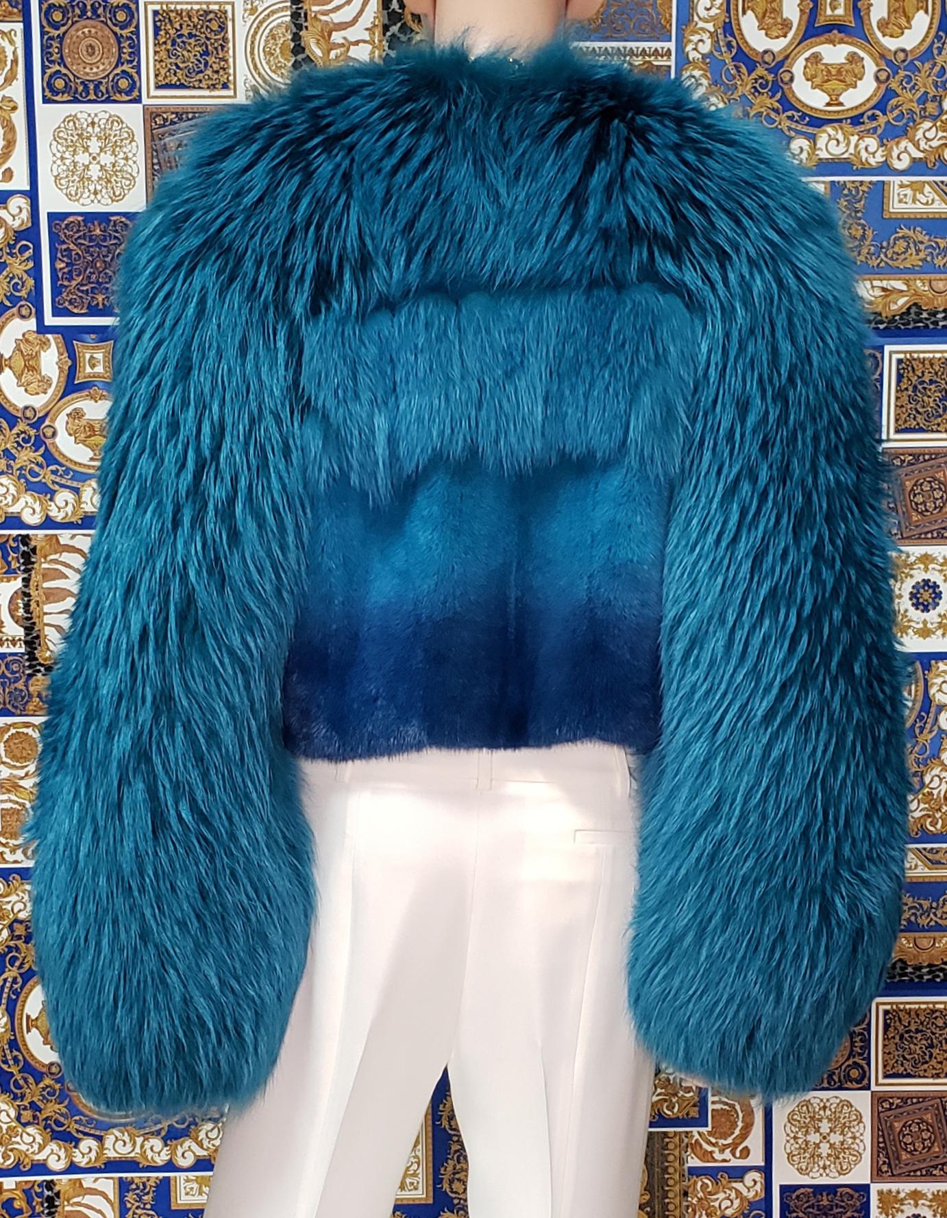 Blue F/2014 look # 9 NEW VERSACE EMERALD MINK and RACCOON FUR JACKET 44 - 8