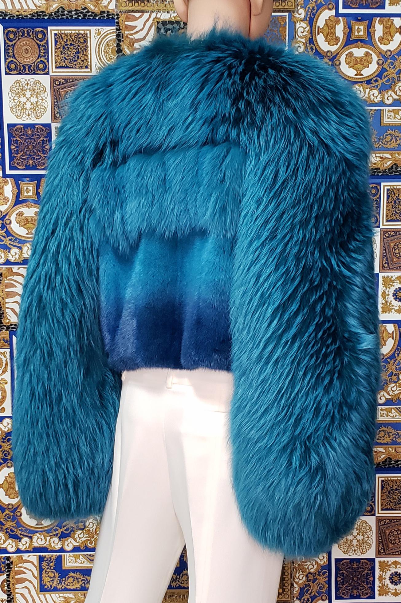 Women's F/2014 look # 9 NEW VERSACE EMERALD MINK and RACCOON FUR JACKET 44 - 8