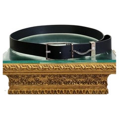 F/2016 VERSUS+VACCARELLO BLACK LEATHER BELT w/SILVER-TONE LION HARDWARE 70/28