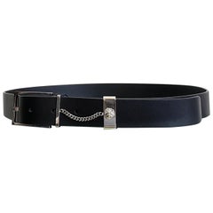 F/2016 VERSUS+VACCARELLO BLACK LEATHER BELT w/SILVER-TONE LION HARDWARE 90/36