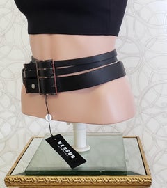 F/2016 VERSUS+VACCARELLO BLACK LEATHER TRIPLE SILVER-TONE BUCKLE Belt 75/30