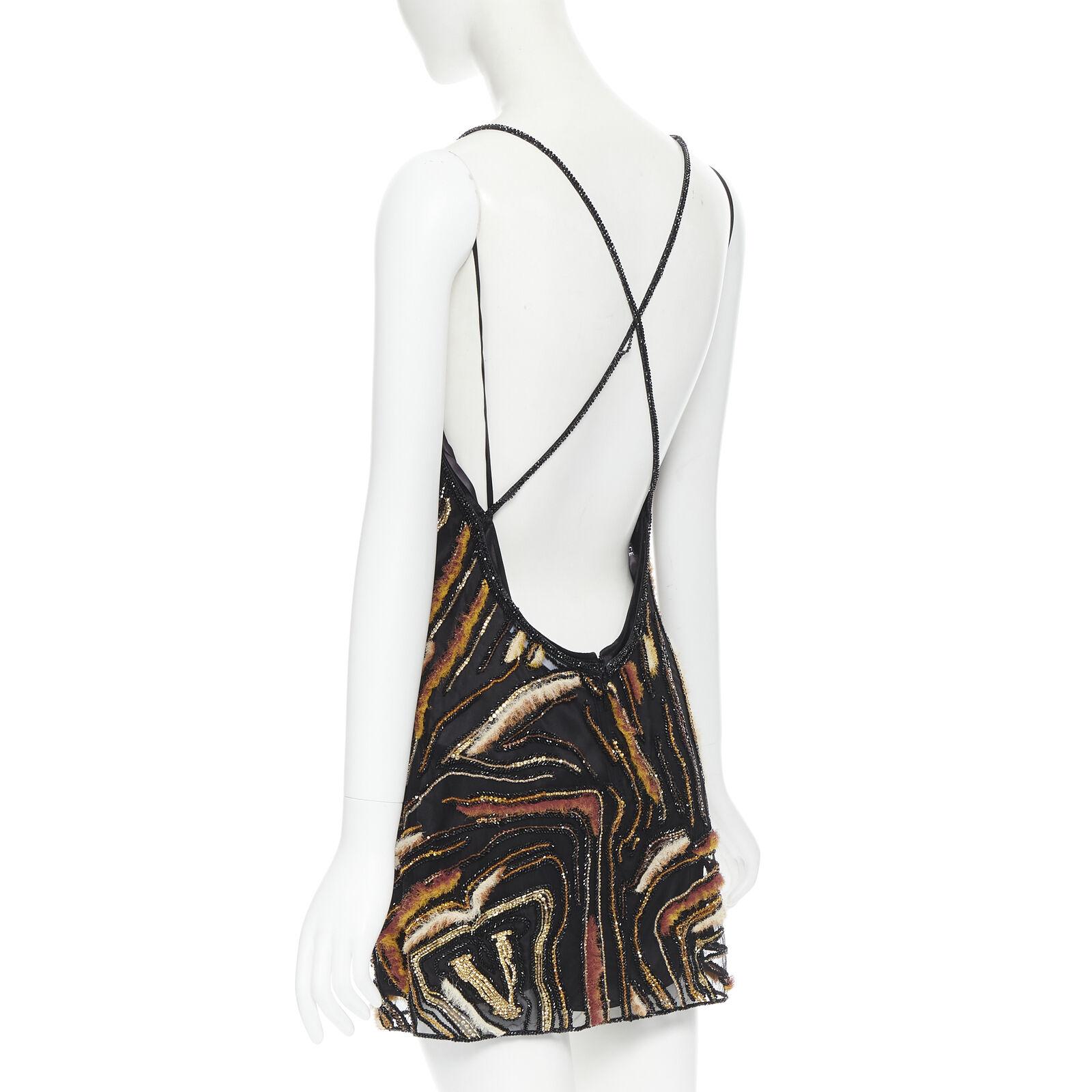 F/ 2020 Look# 84 VERSACE VIRTUS ANIMALIER BEAD EMBELLISHED MINI DRESS  40 - 4 In New Condition In Montgomery, TX