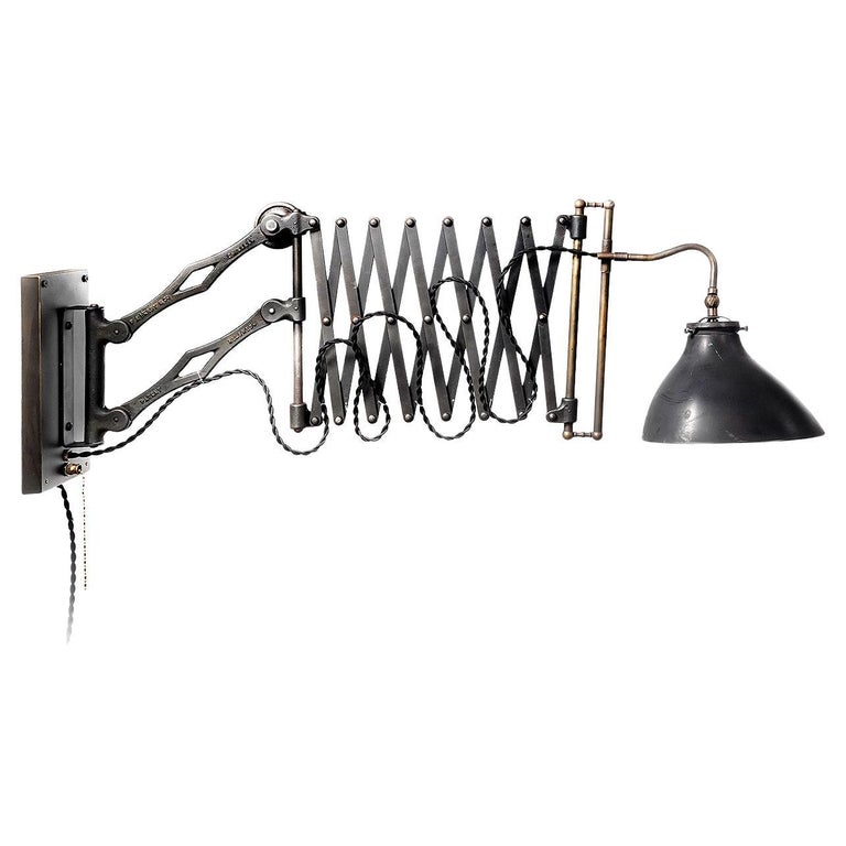 F. A. Hardy Scissor Lamp with Mercury Glass Shade at 1stDibs