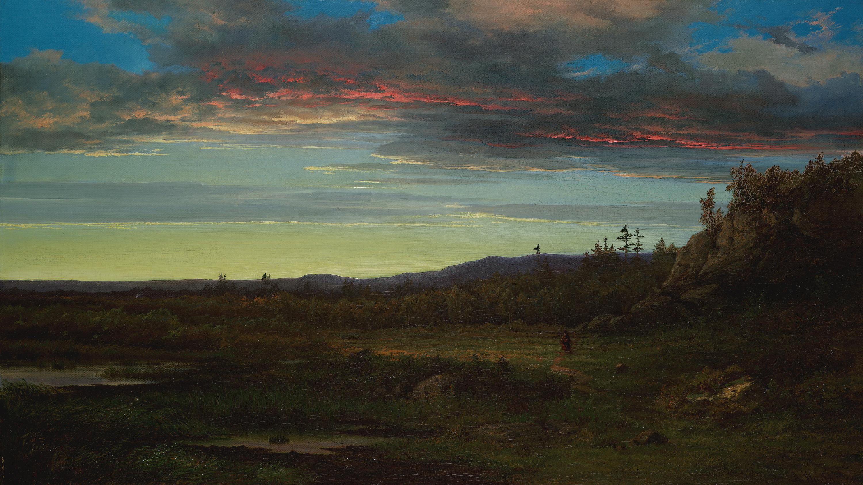 F. Alexander Wust Landscape Painting - Sunset Landscape, 1868