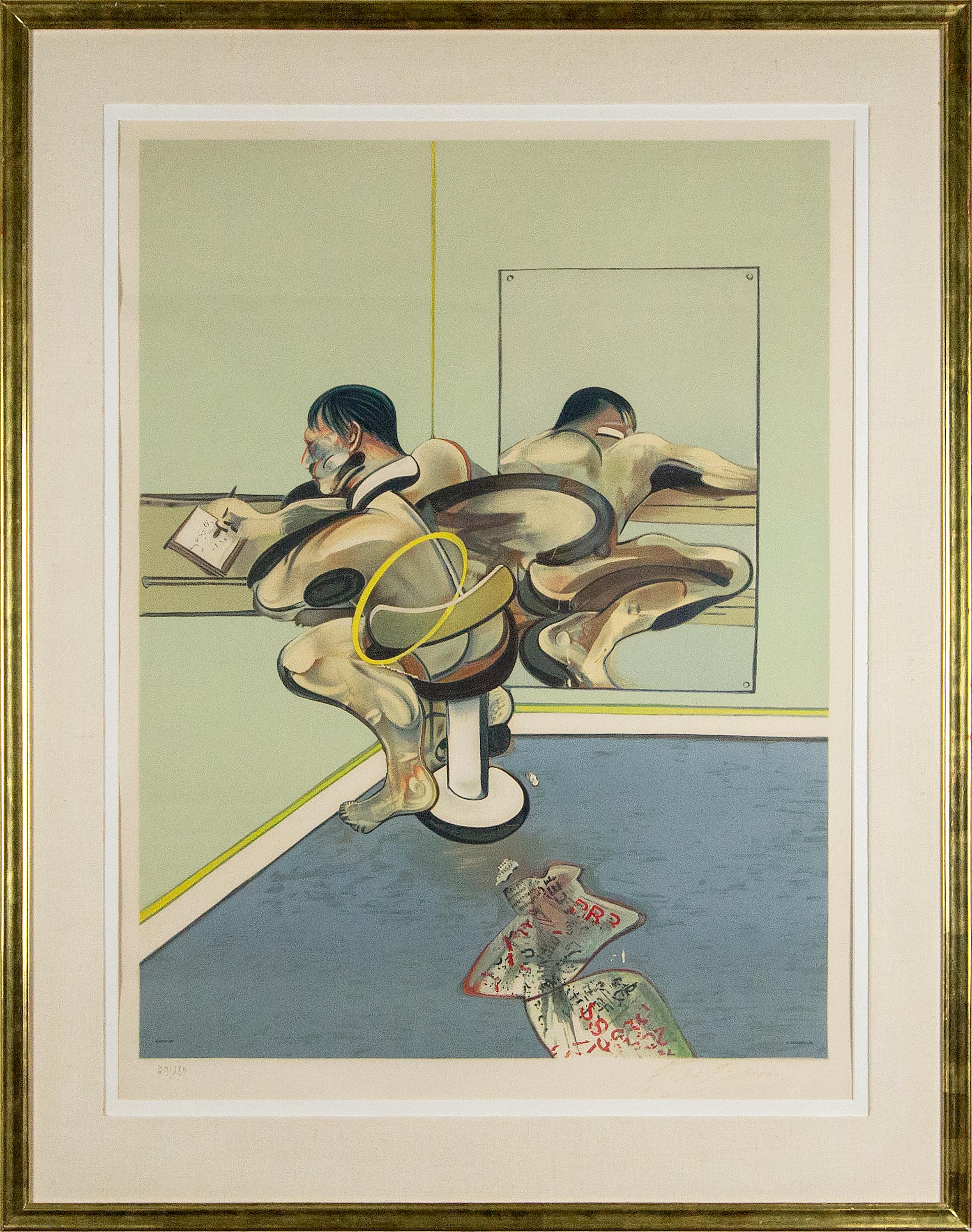 Figure Writing Reflected in a Mirror - Print by Francis Bacon