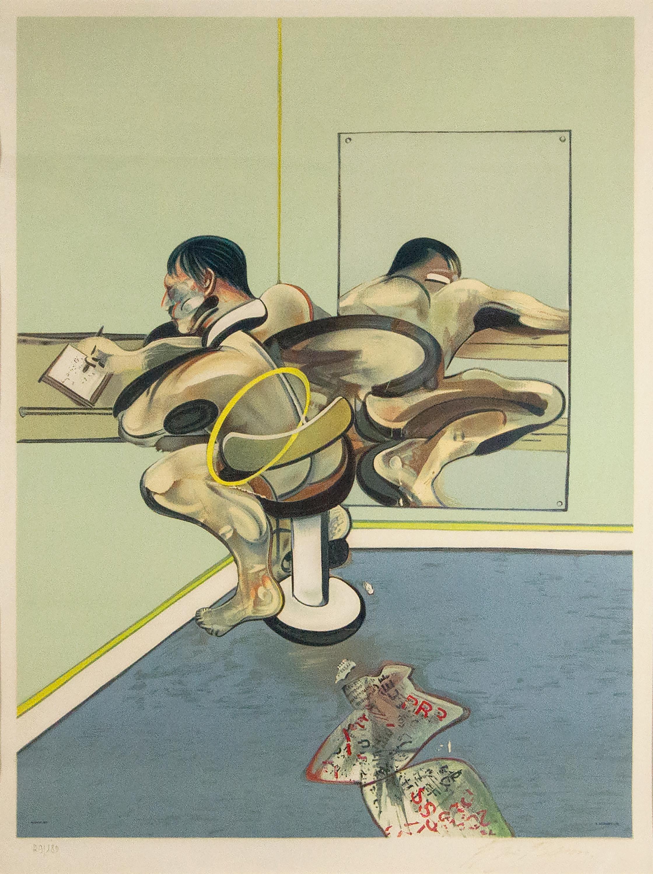 Francis Bacon Figurative Print - Figure Writing Reflected in a Mirror