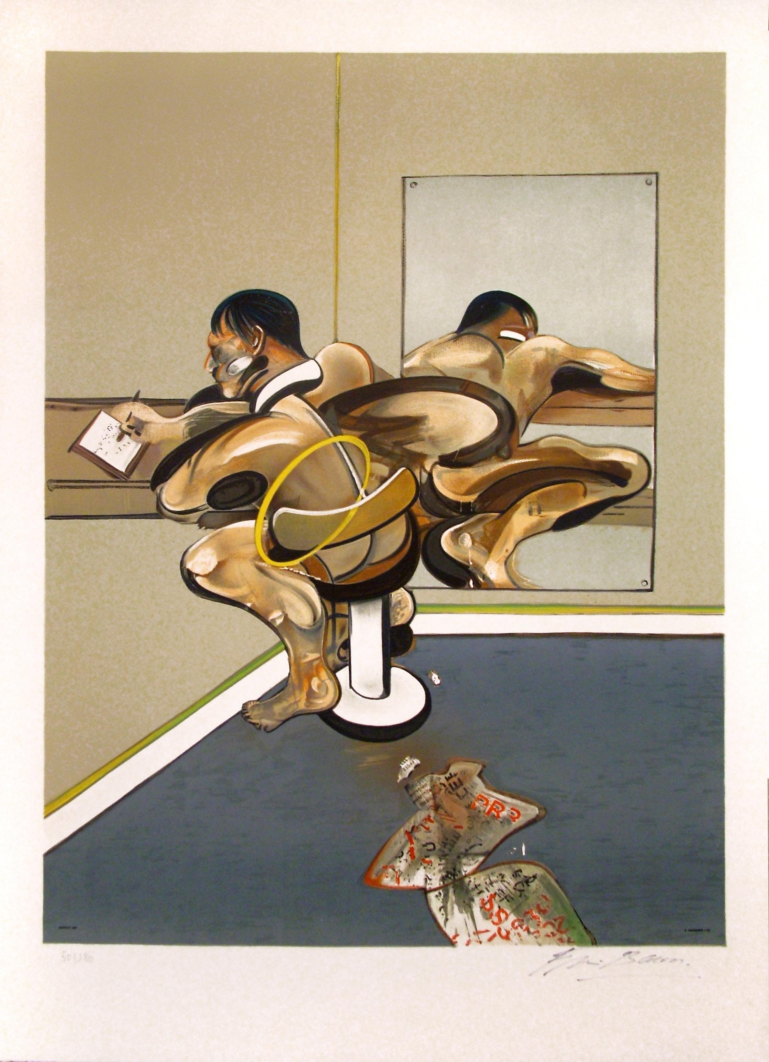 Francis Bacon Figurative Print - FIGURE WRITING REFLECTED ON MIRROR