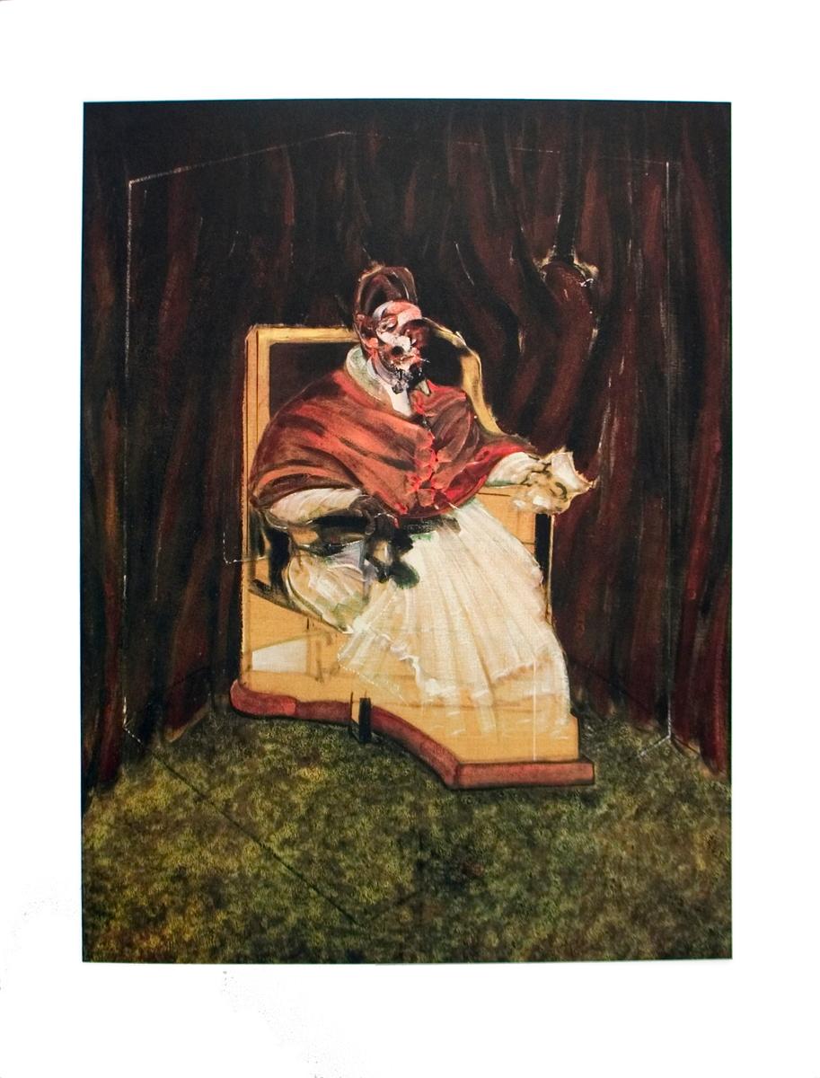 Limited edition reproduction of Bacon's "Portrait Pope Innocent XII" printed on Stonehenge paper, unsigned and not numbered. Published by Maeght and printed by ARTE in Paris. Limited to 500 copies. 
