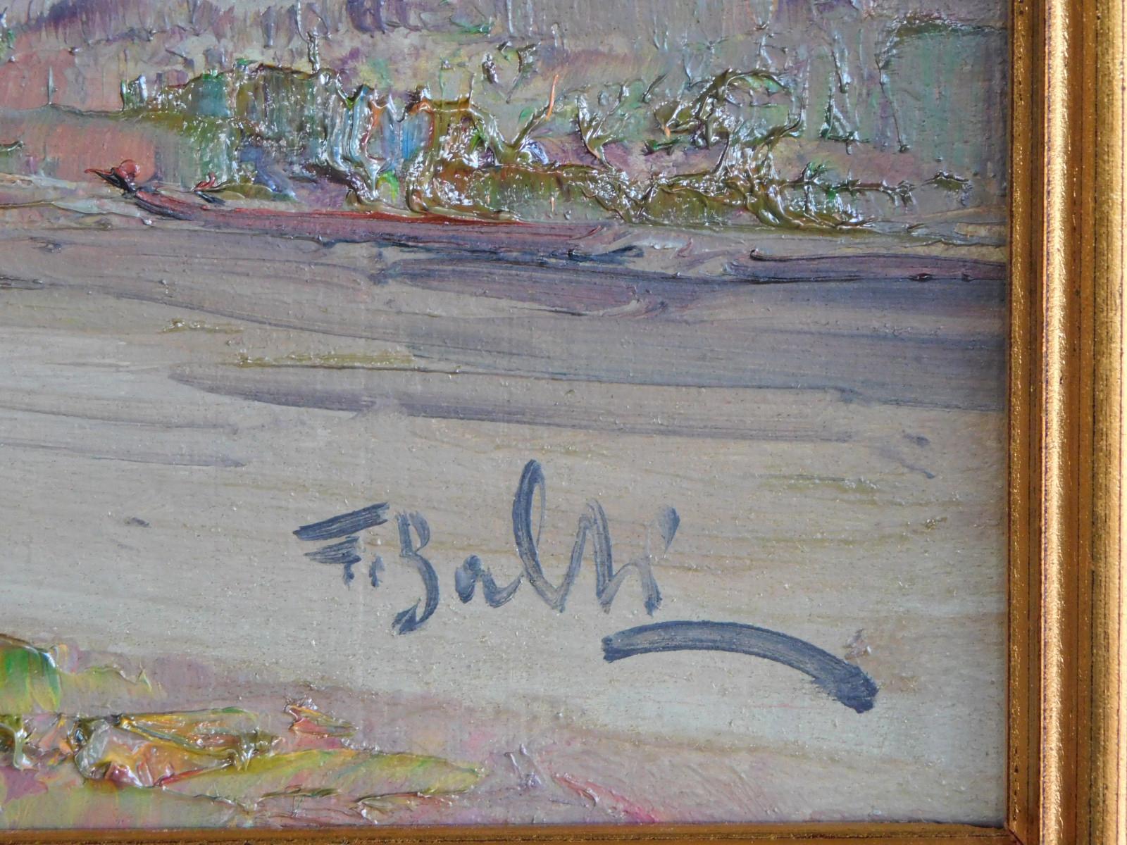F. BALDI  Ölgemälde auf Karton Impressionistische Gemälde von Schlossszenen (Farbe) im Angebot