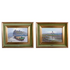 F. BALDI  Original Oil on Board Impressionist Paintings of Castle Scenes