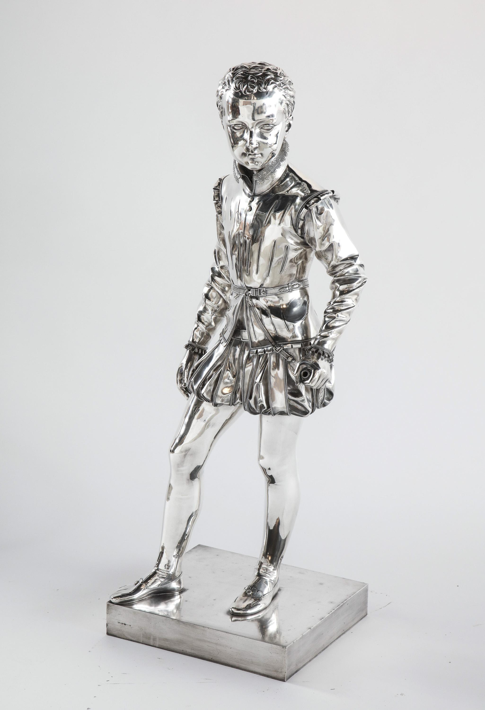 Ferdinand Barbedienne, A life-size silvered bronze sculpture of King Henri IV Enfant As a Child, after Francois-Joseph Bosio, (French, 1768 - 1845), circa 1860.

Foundry mark 