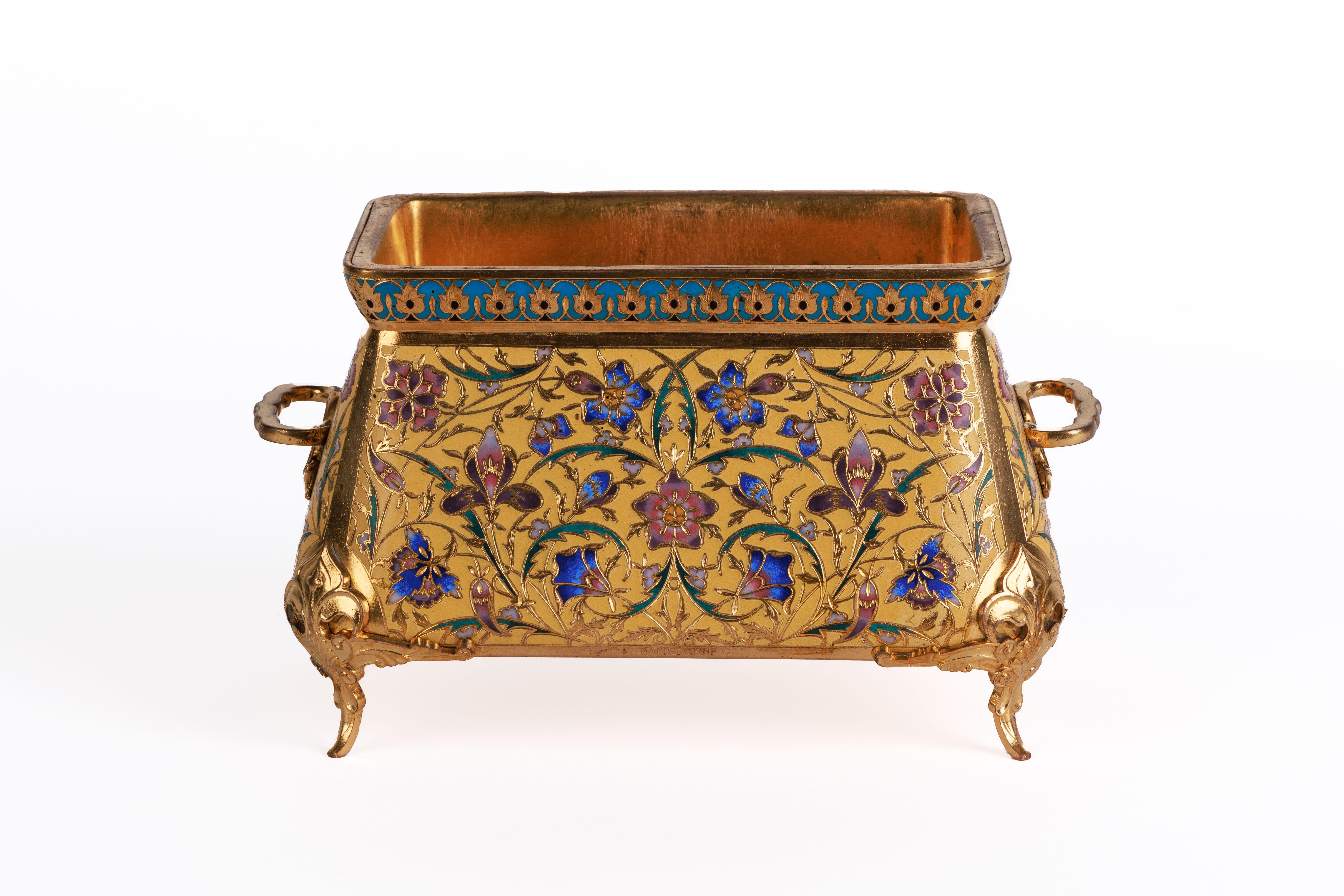 F. Barbedienne, A Suite of Three French Ormolu and Champleve Enamel Jardinieres For Sale 3