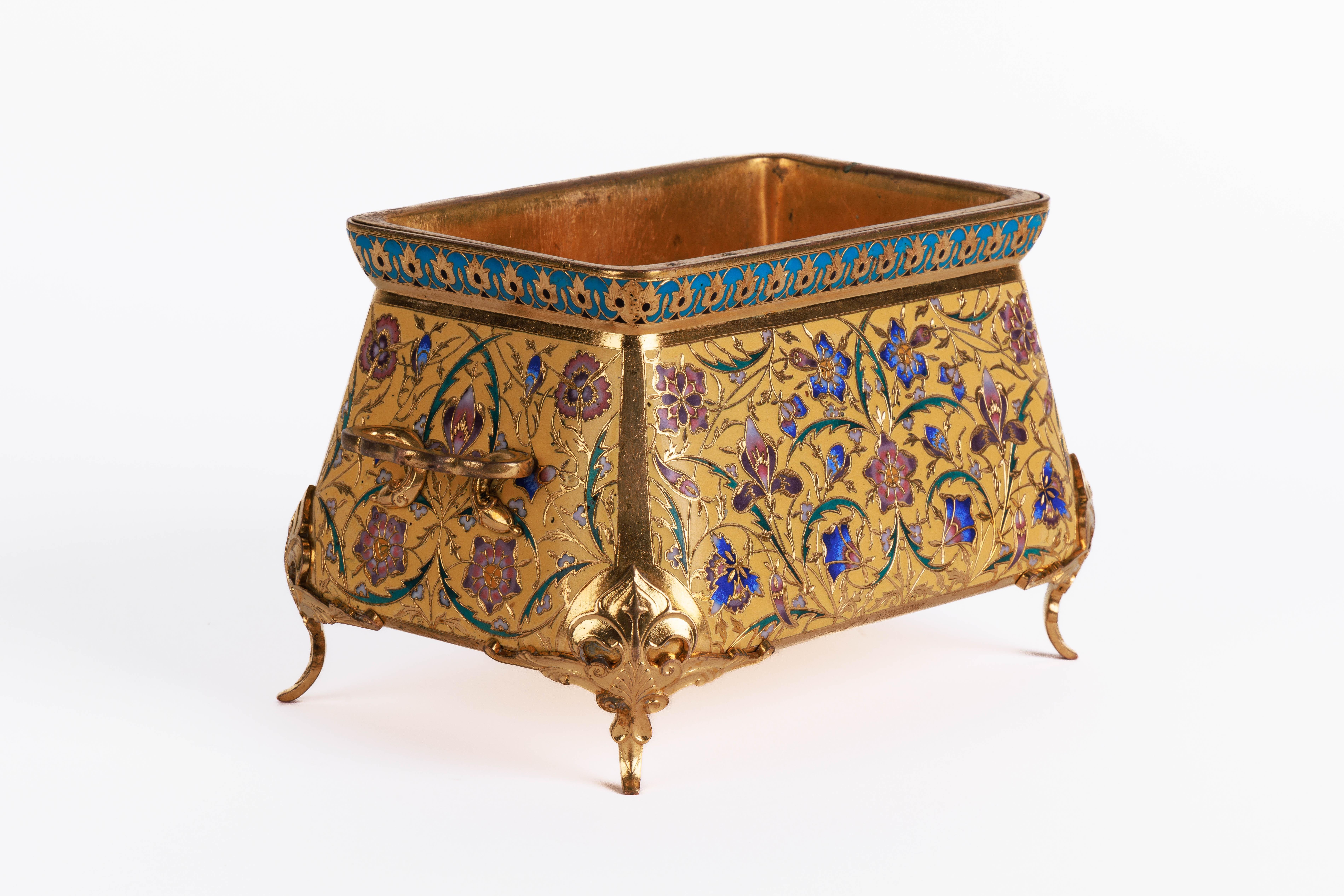 F. Barbedienne, A Suite of Three French Ormolu and Champleve Enamel Jardinieres  For Sale 4