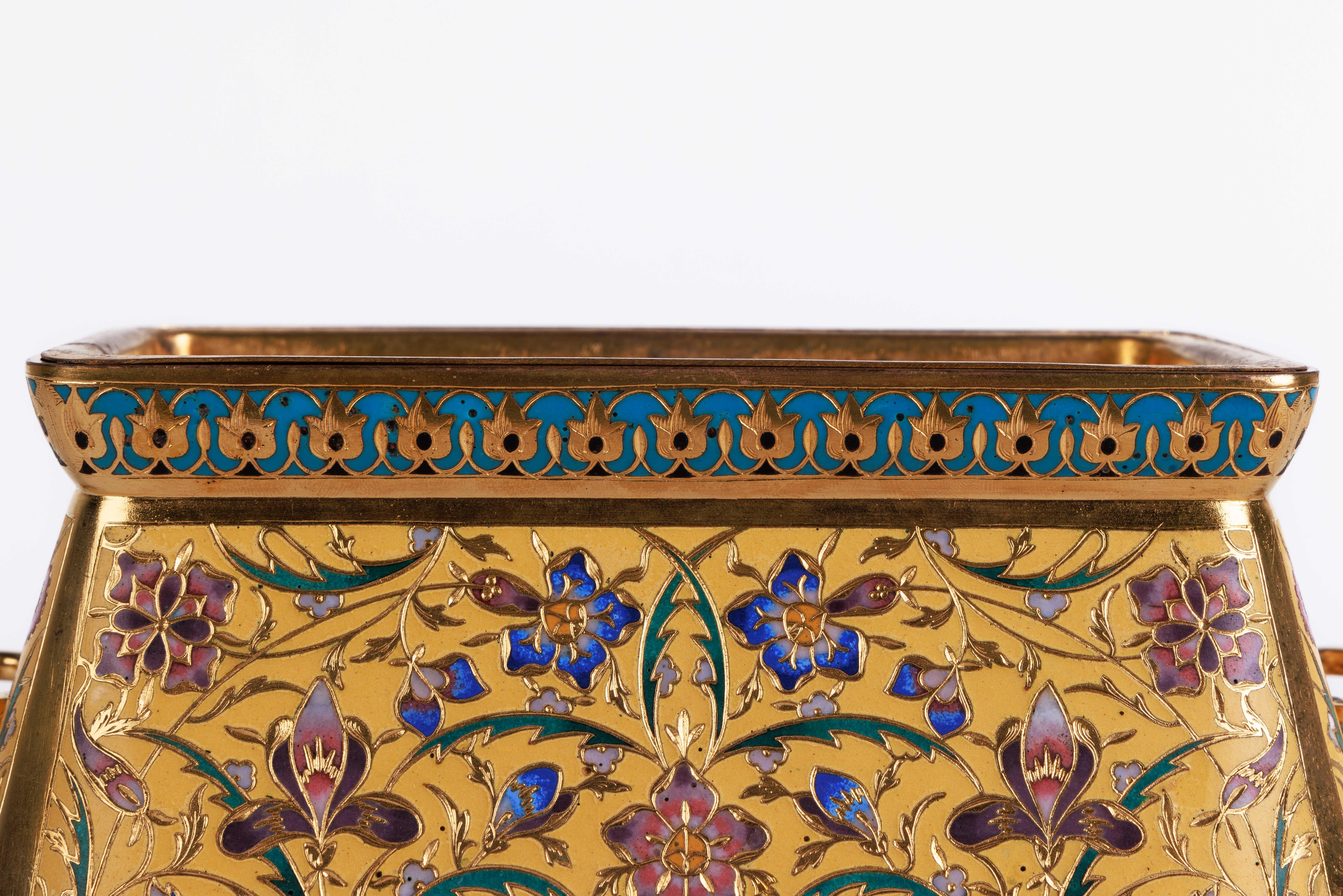 F. Barbedienne, A Suite of Three French Ormolu and Champleve Enamel Jardinieres  For Sale 6