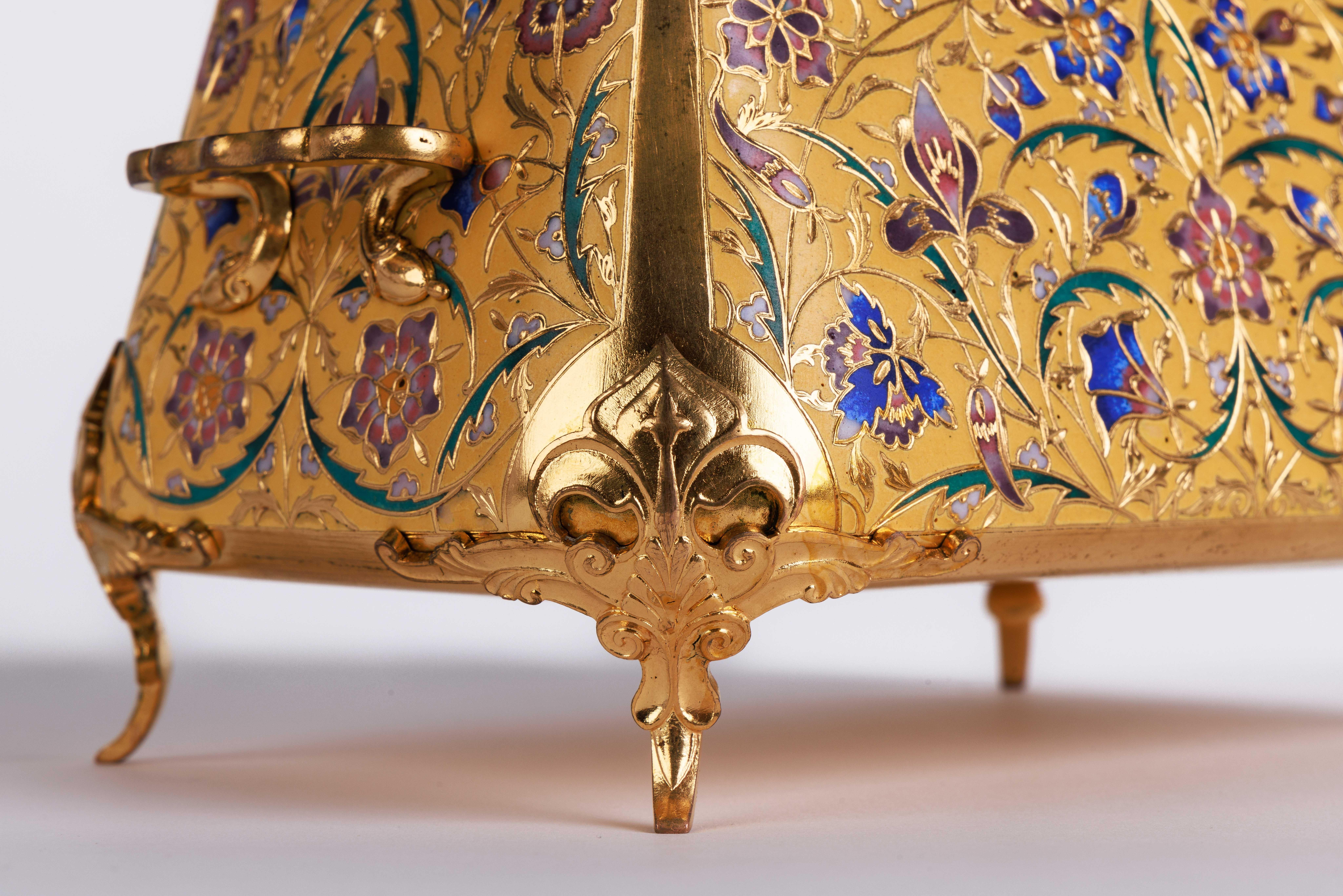 F. Barbedienne, A Suite of Three French Ormolu and Champleve Enamel Jardinieres  im Angebot 7